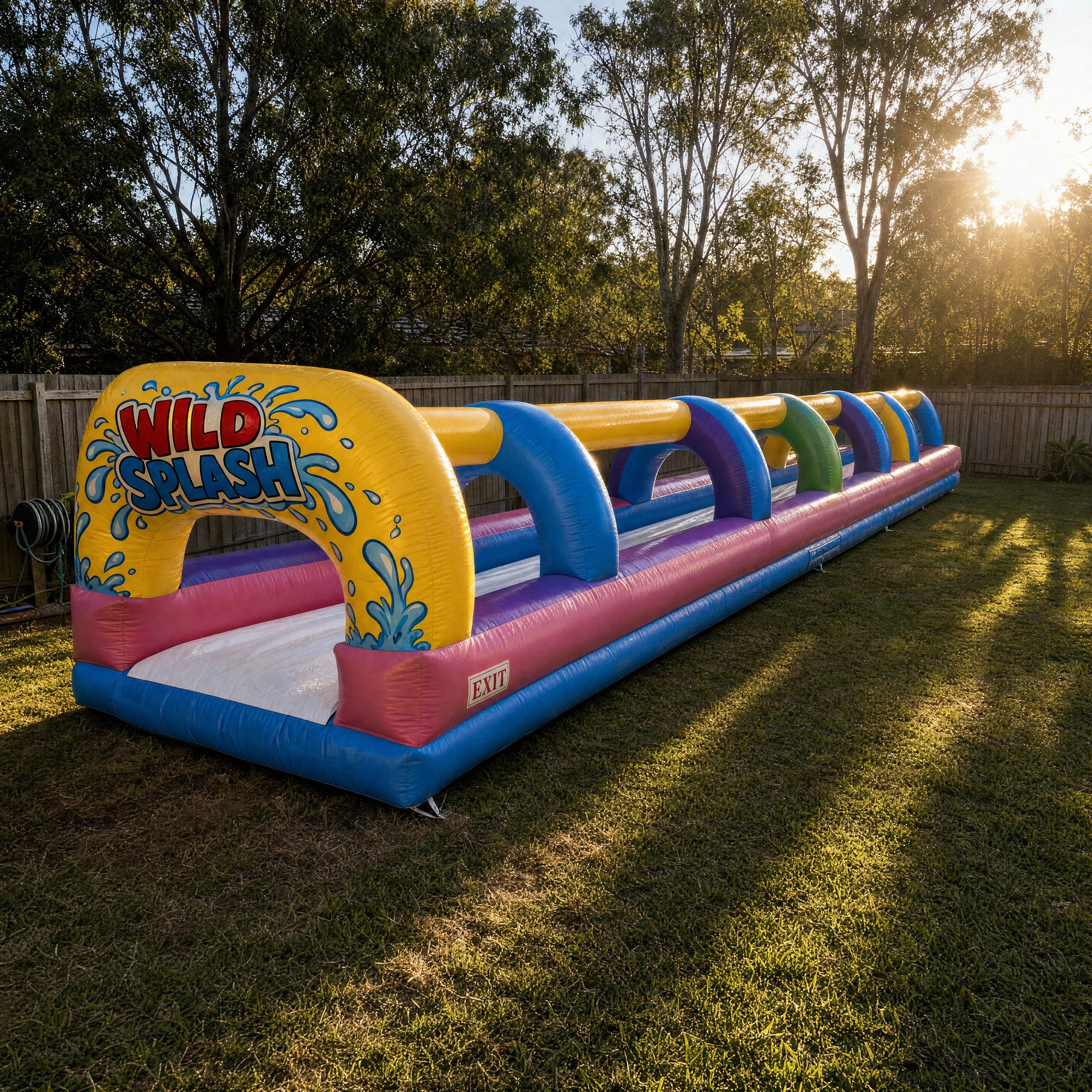 1 Lane Wild Splash Slip N Slide set up in a large Central Coast backyard