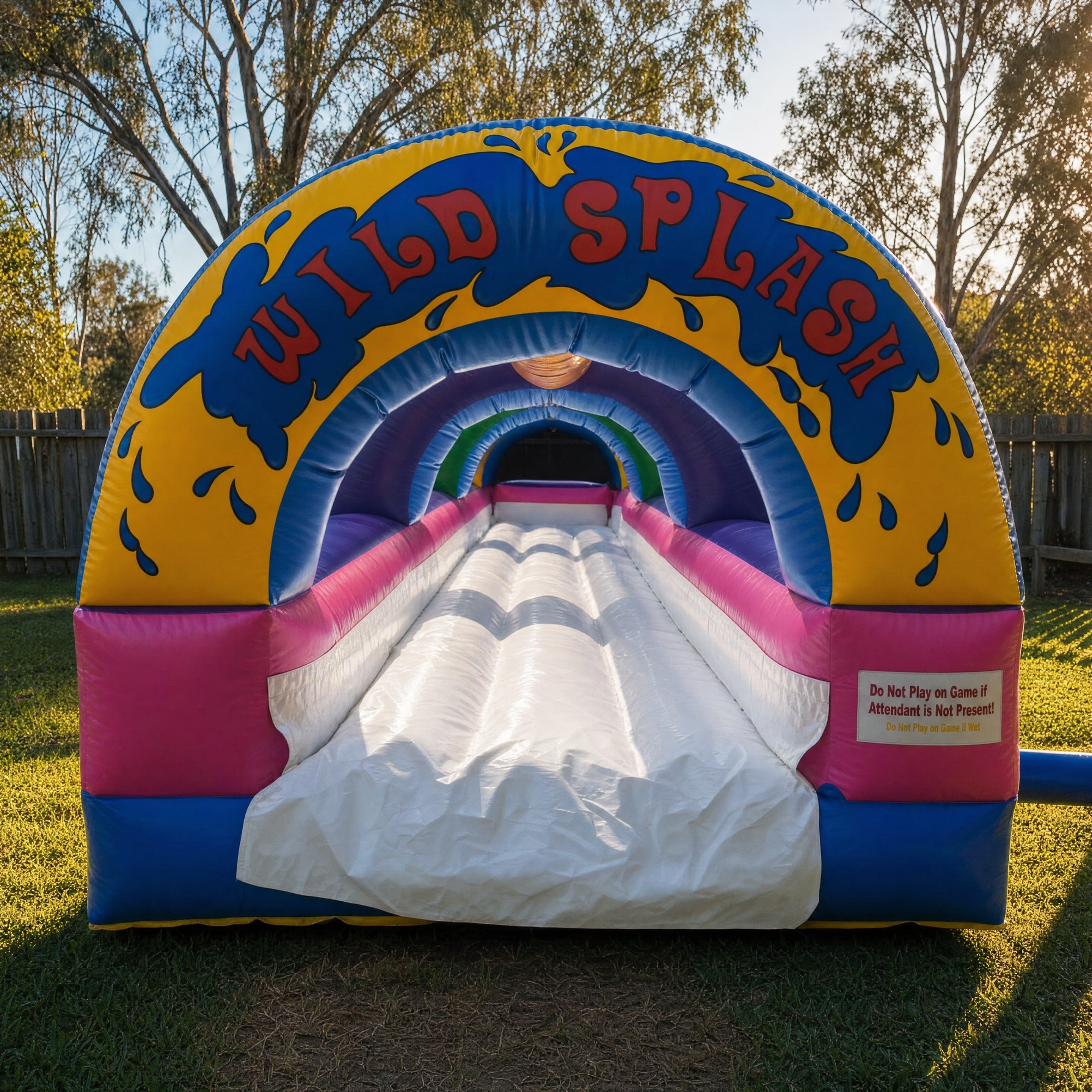 1 Lane Wild Splash Slip N Slide set up in a Central Coast backyard at golden hour