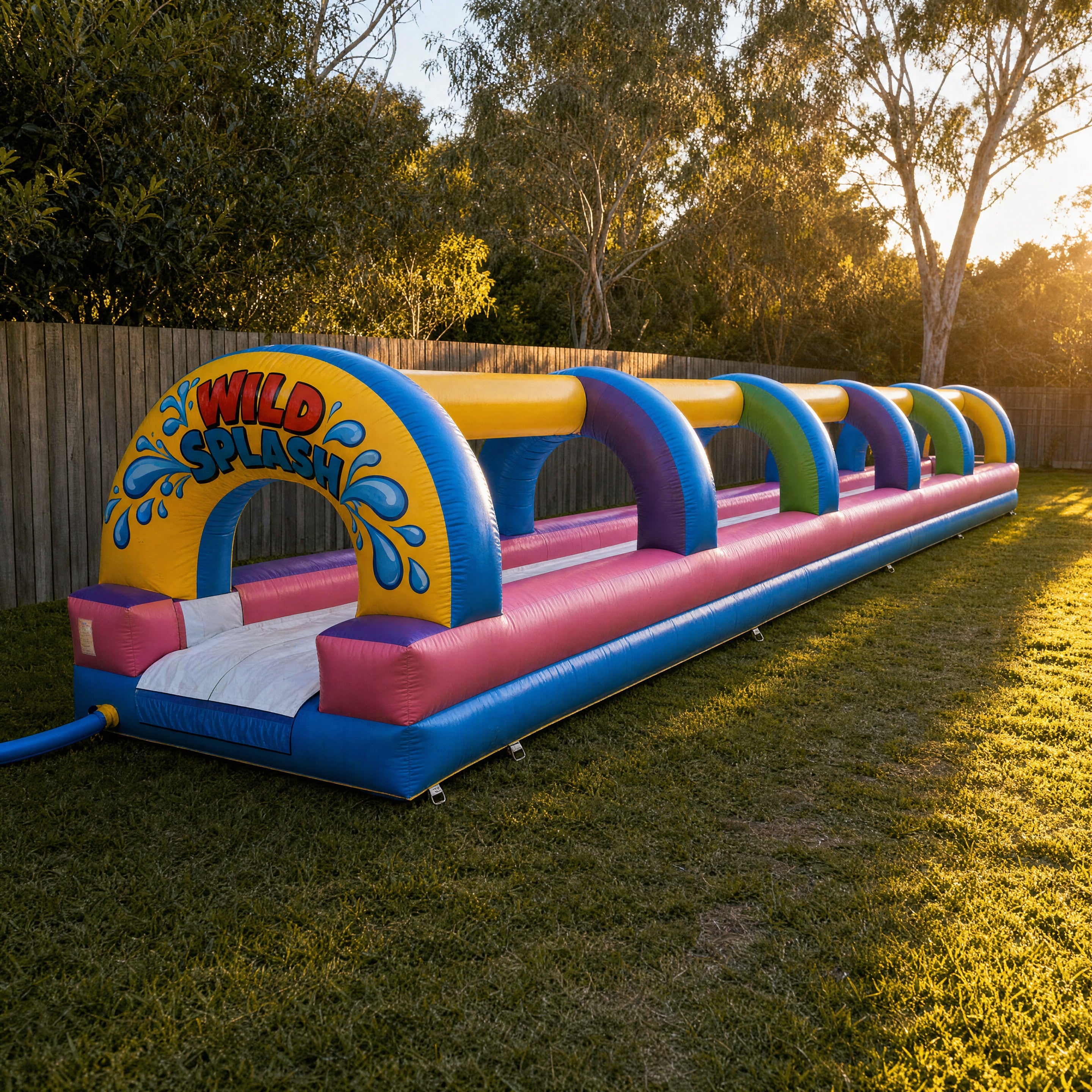 Side profile of the full 12 metre 1 Lane Wild Splash Slip N Slide