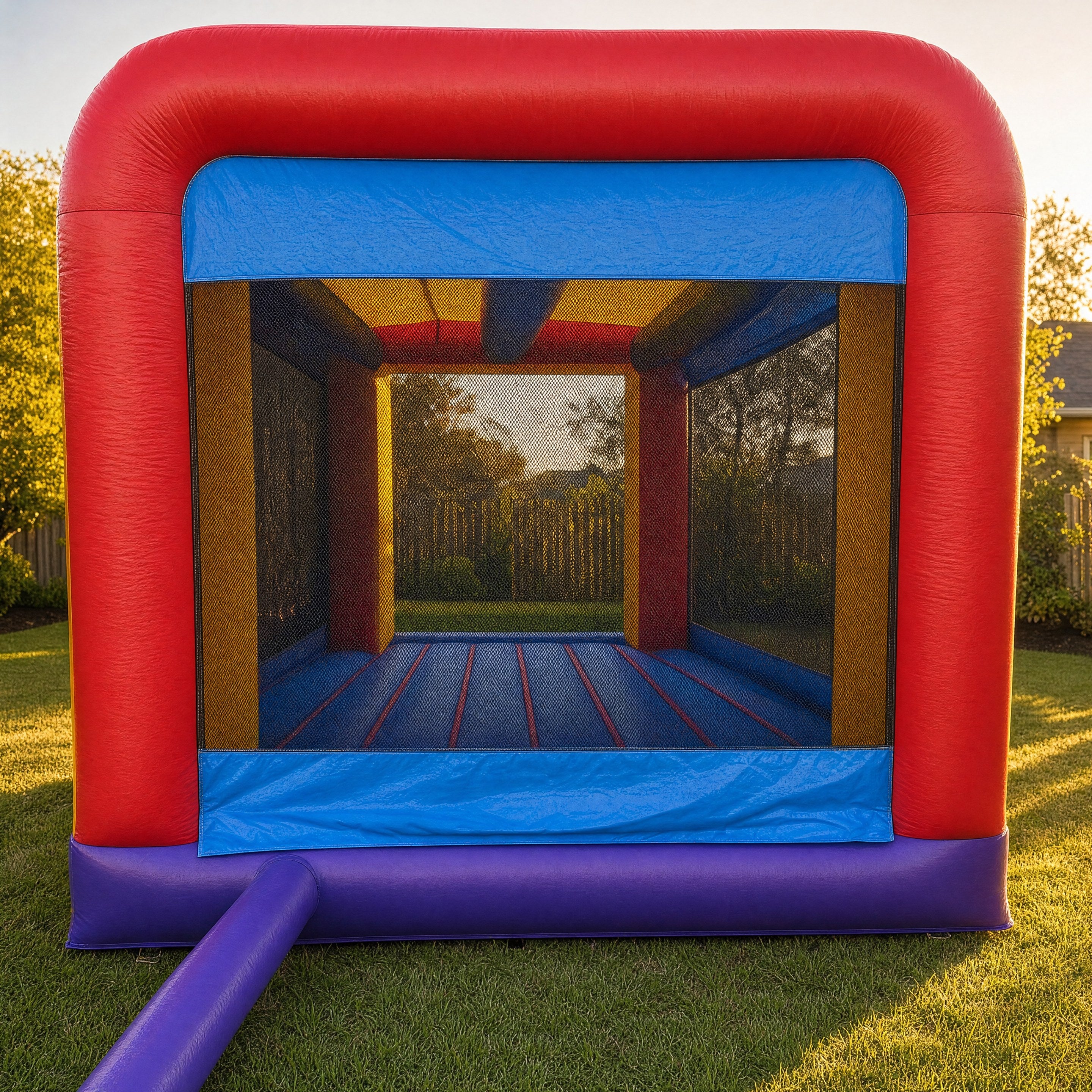12ft JR Jumping Castle red front face with mesh panel