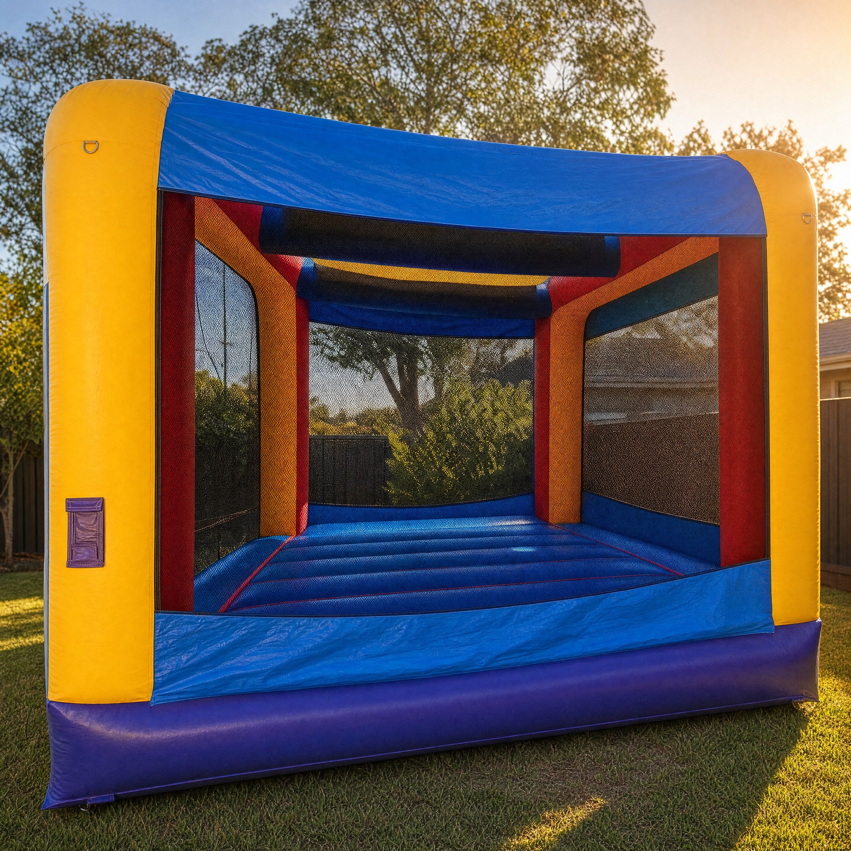 12ft JR Jumping Castle Hire front view on backyard grass Central Coast