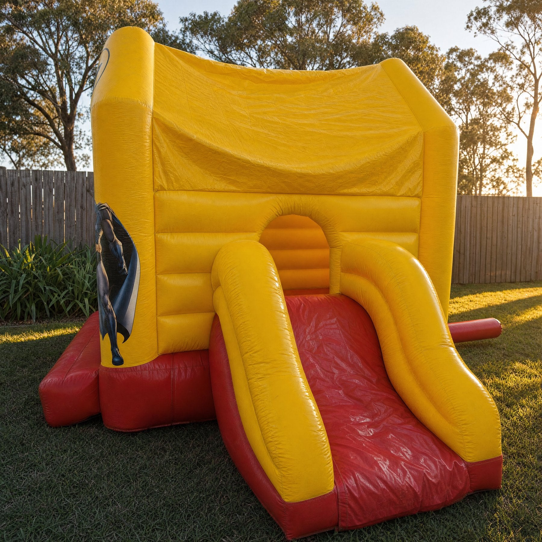Batman Castle with Slide Combo Hire Central Coast - entrance and slide detail