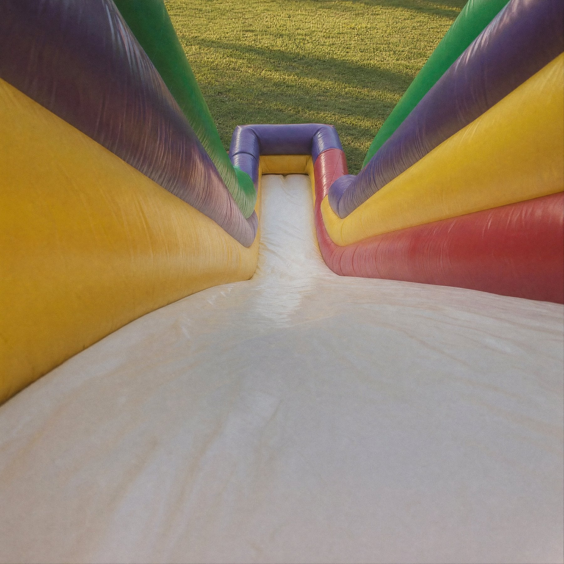 Batman Castle with Slide Combo Hire Central Coast - point of view down the slide
