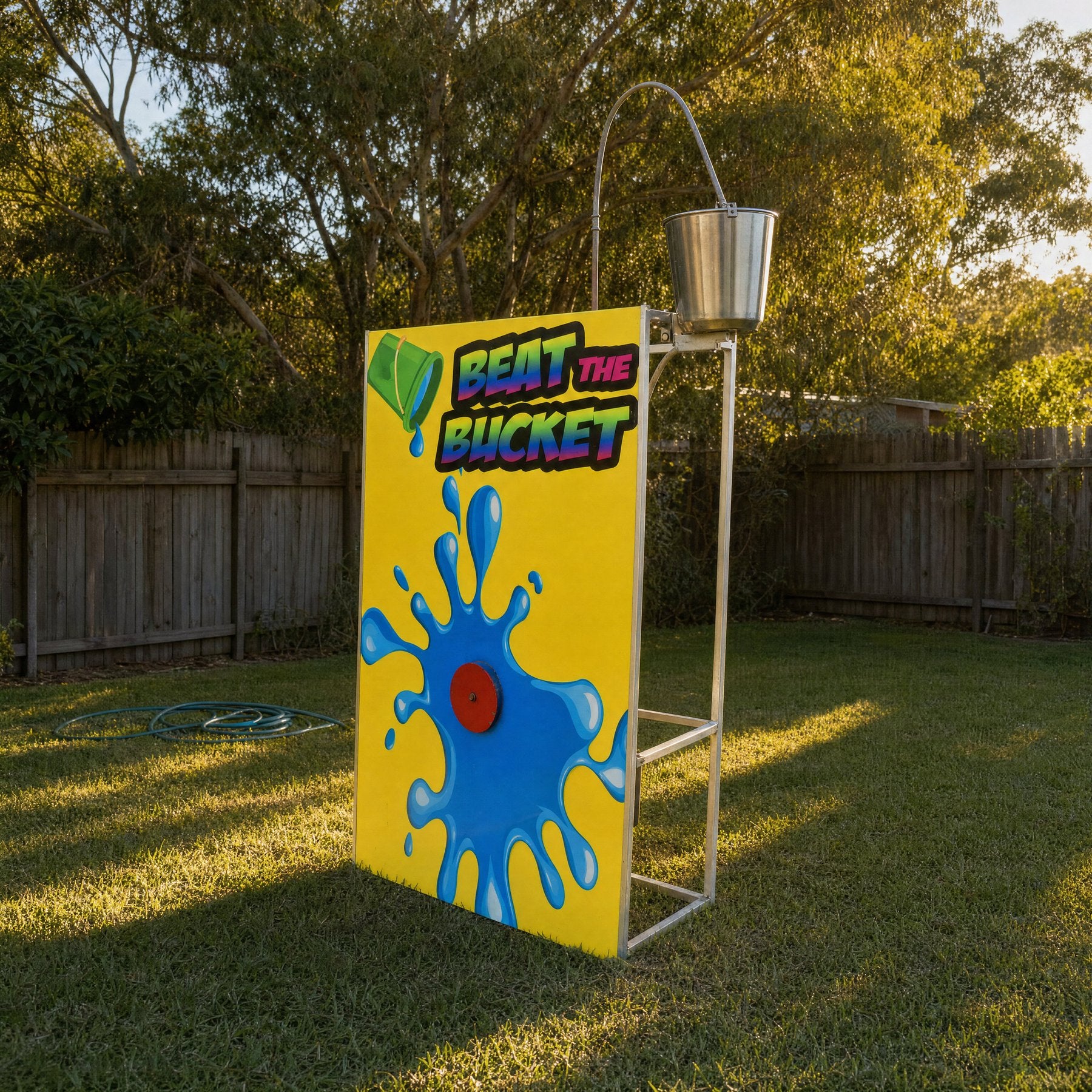 Beat the Bucket Hire on the Central Coast - pulled back view showing true size in a backyard
