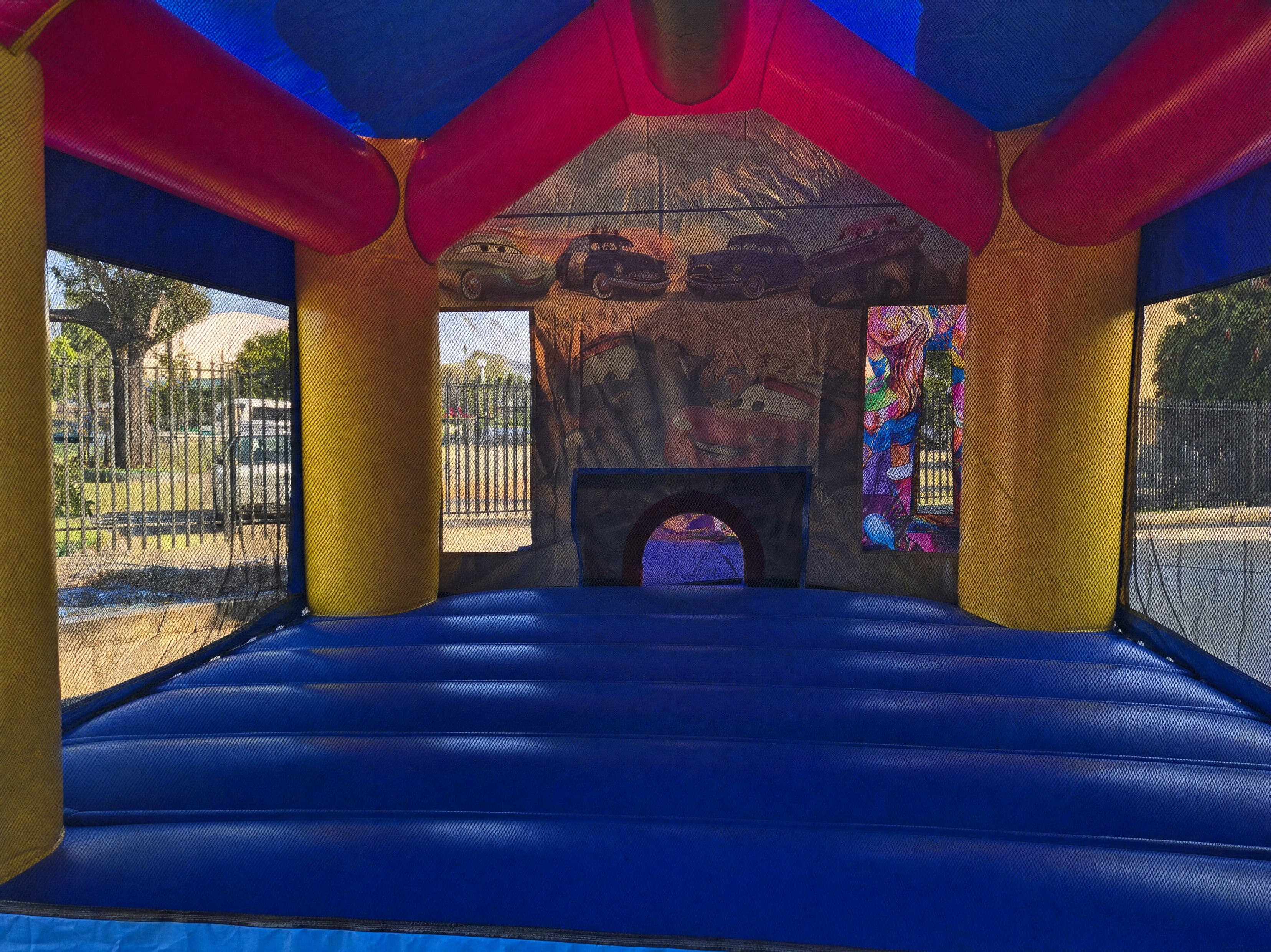 Interior mesh window detail inside the Cars Jumping Castle