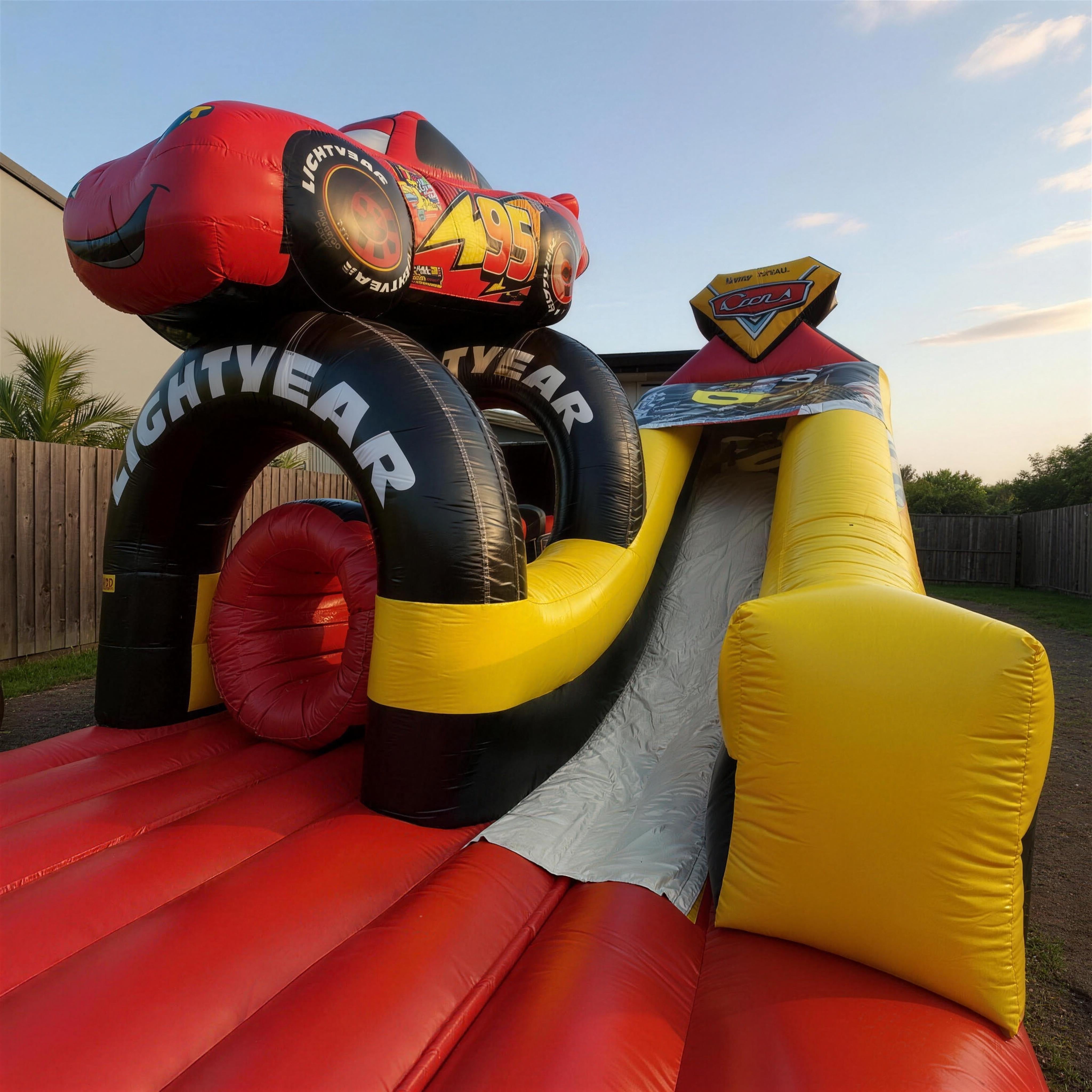 Low angle view of the Cars Obstacle Challenge Lightning McQueen topper