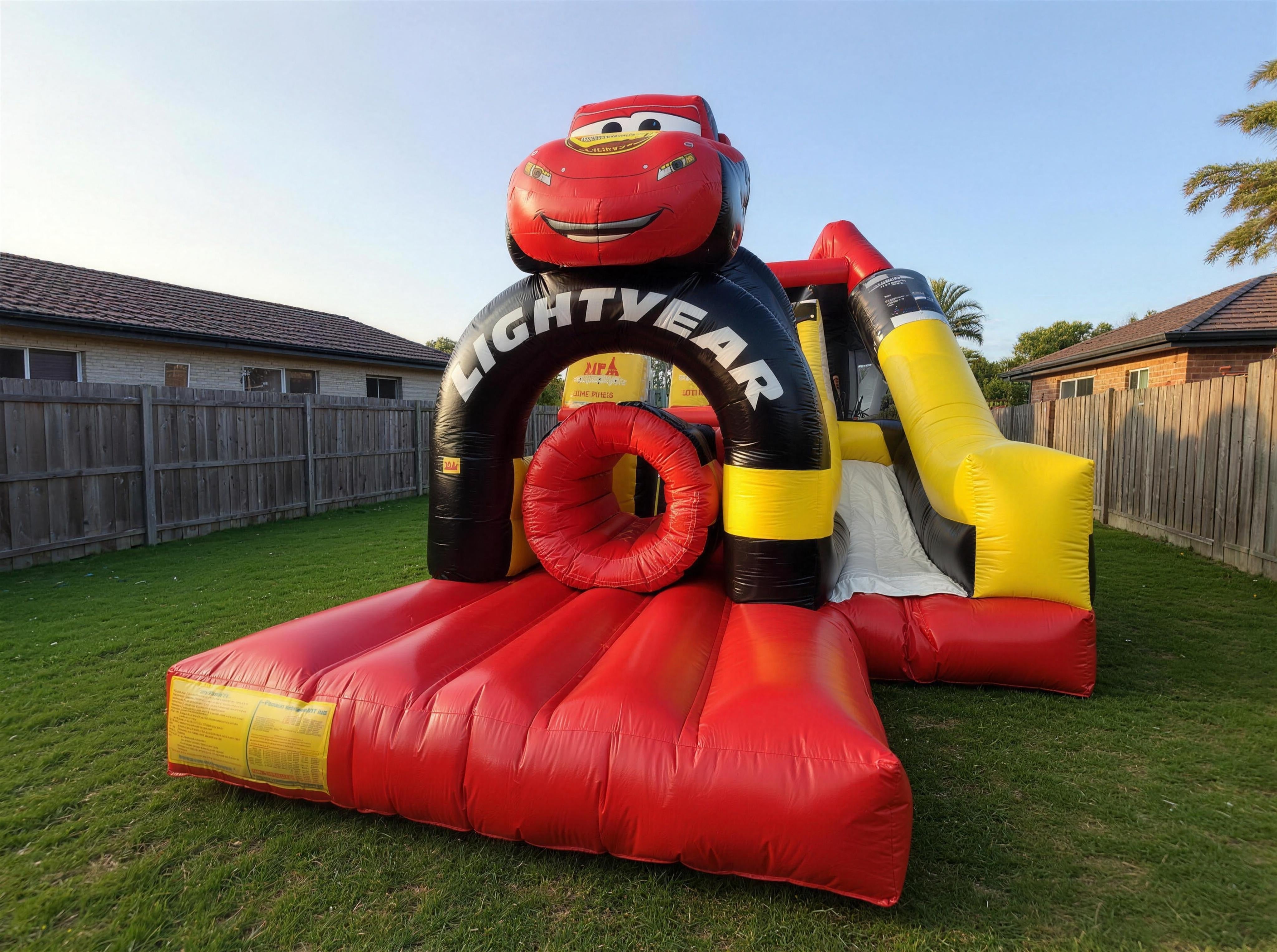 Wide view of the Cars Obstacle Challenge in a real Central Coast backyard