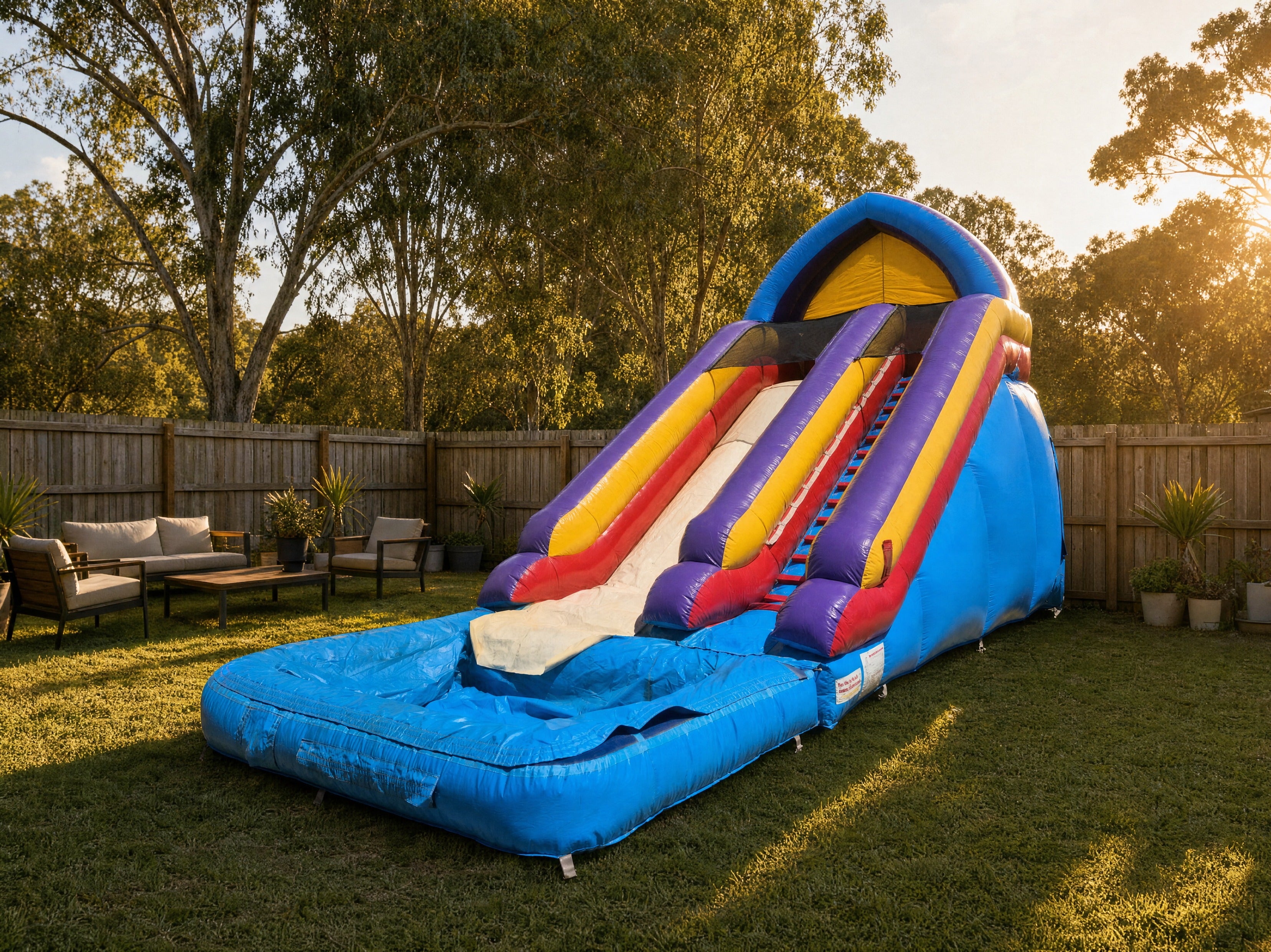 Cone Top Water Slide set up in a Central Coast backyard showing true scale against the yard