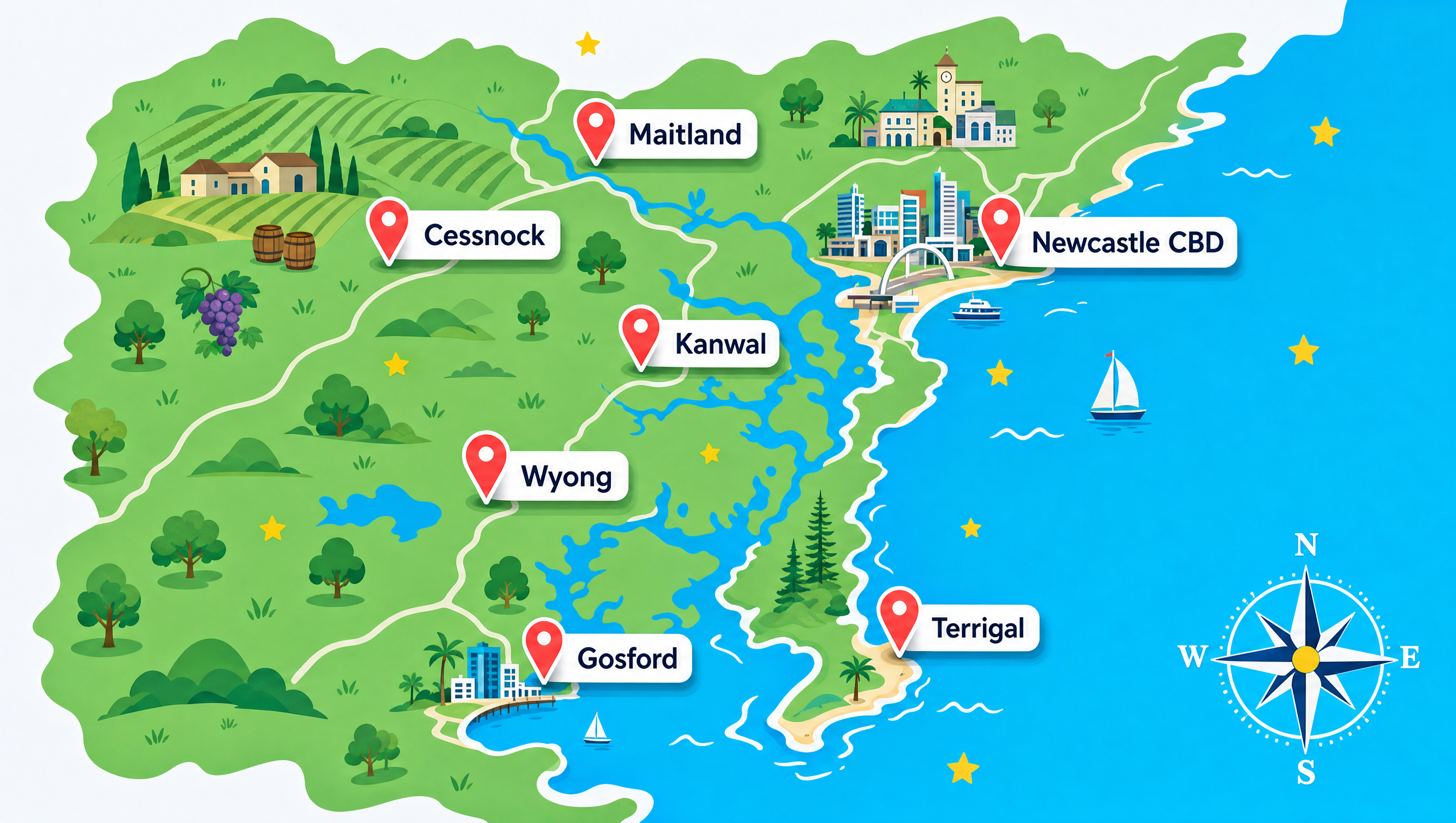 NSW Central Coast Newcastle Hunter Valley delivery map