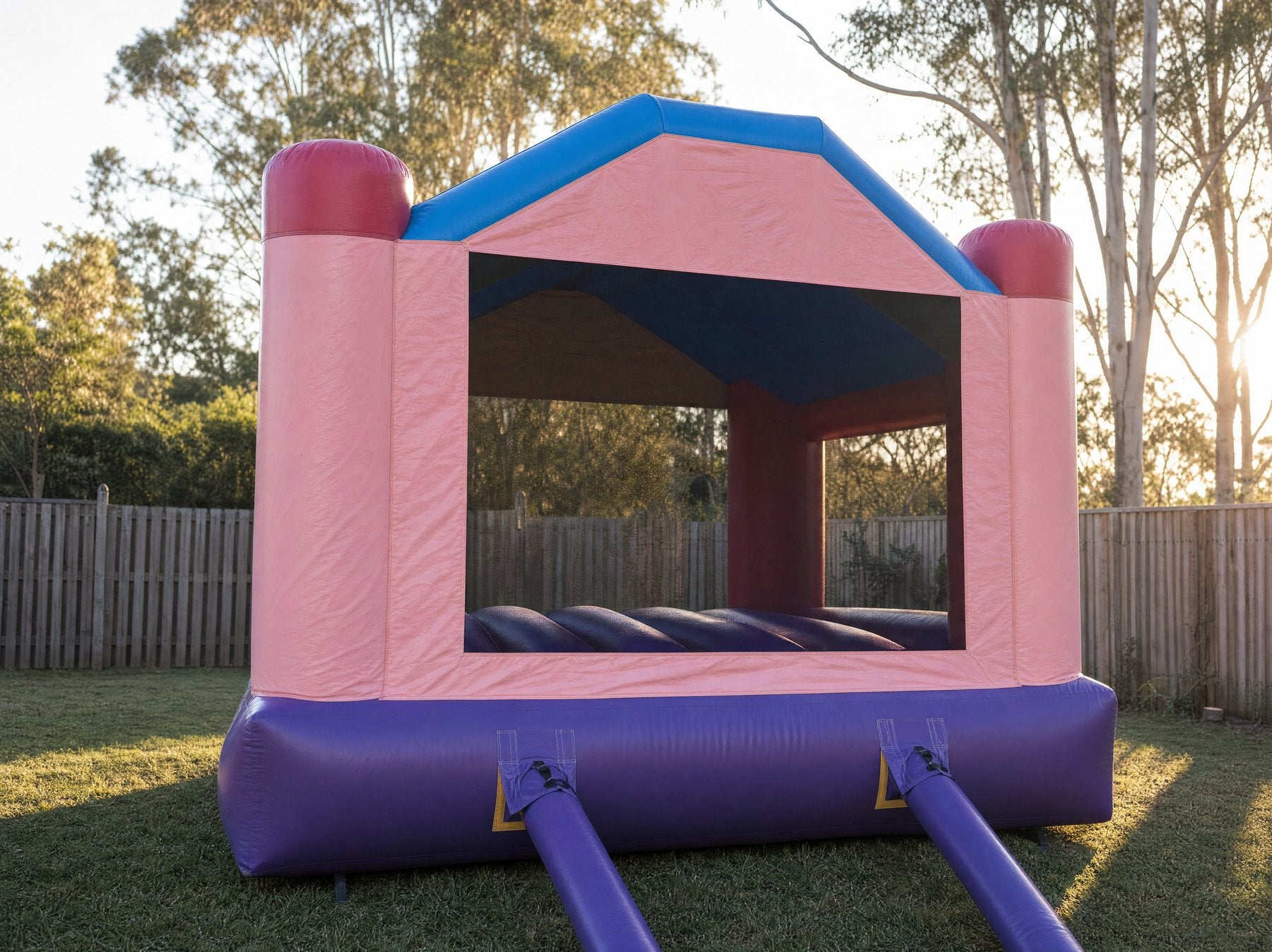 Disney Princess 2 Jumping Castle Hire Central Coast - rear three-quarter view