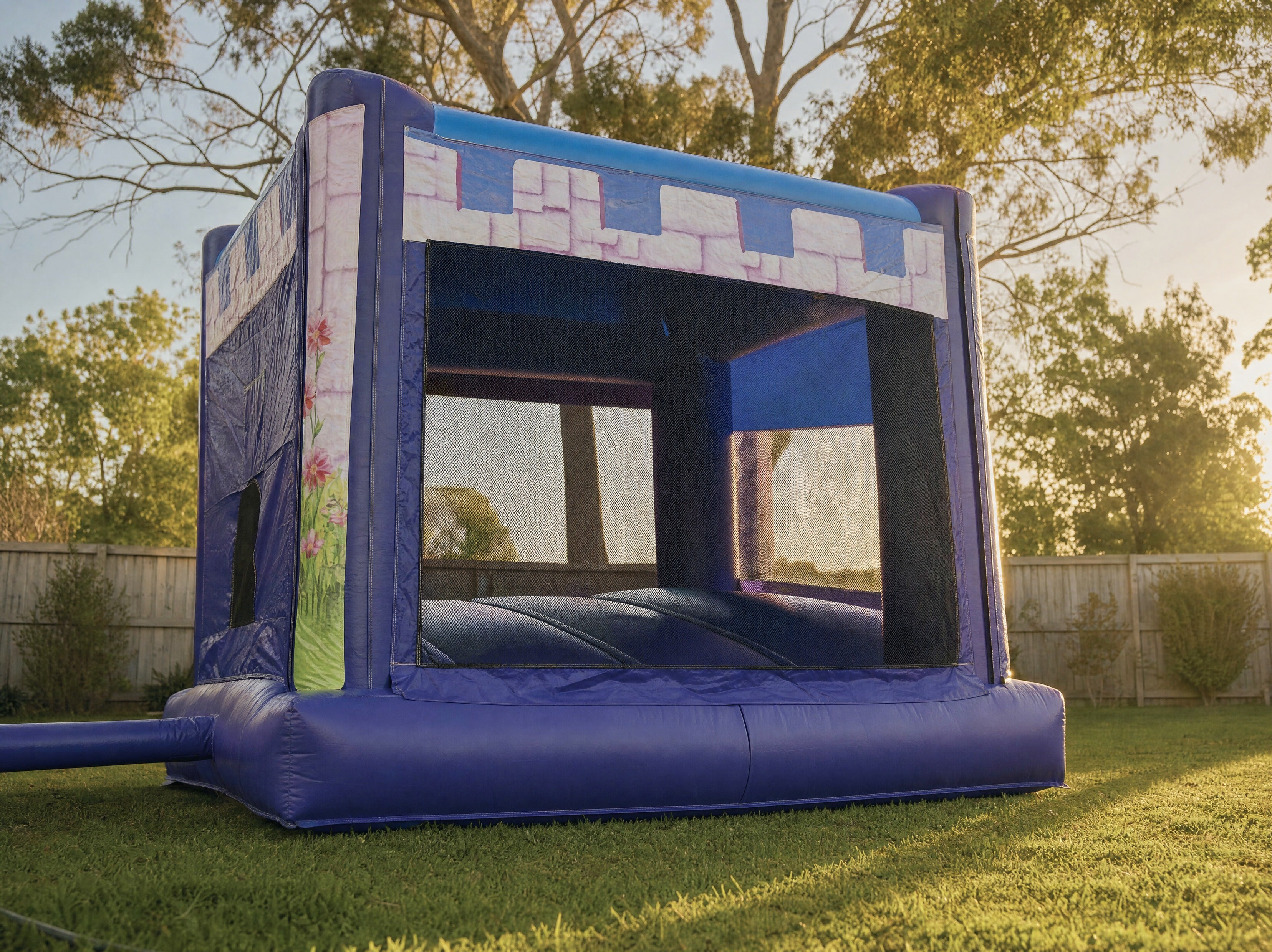 Disney Princess Jumping Castle low-angle rear view in a real Central Coast backyard