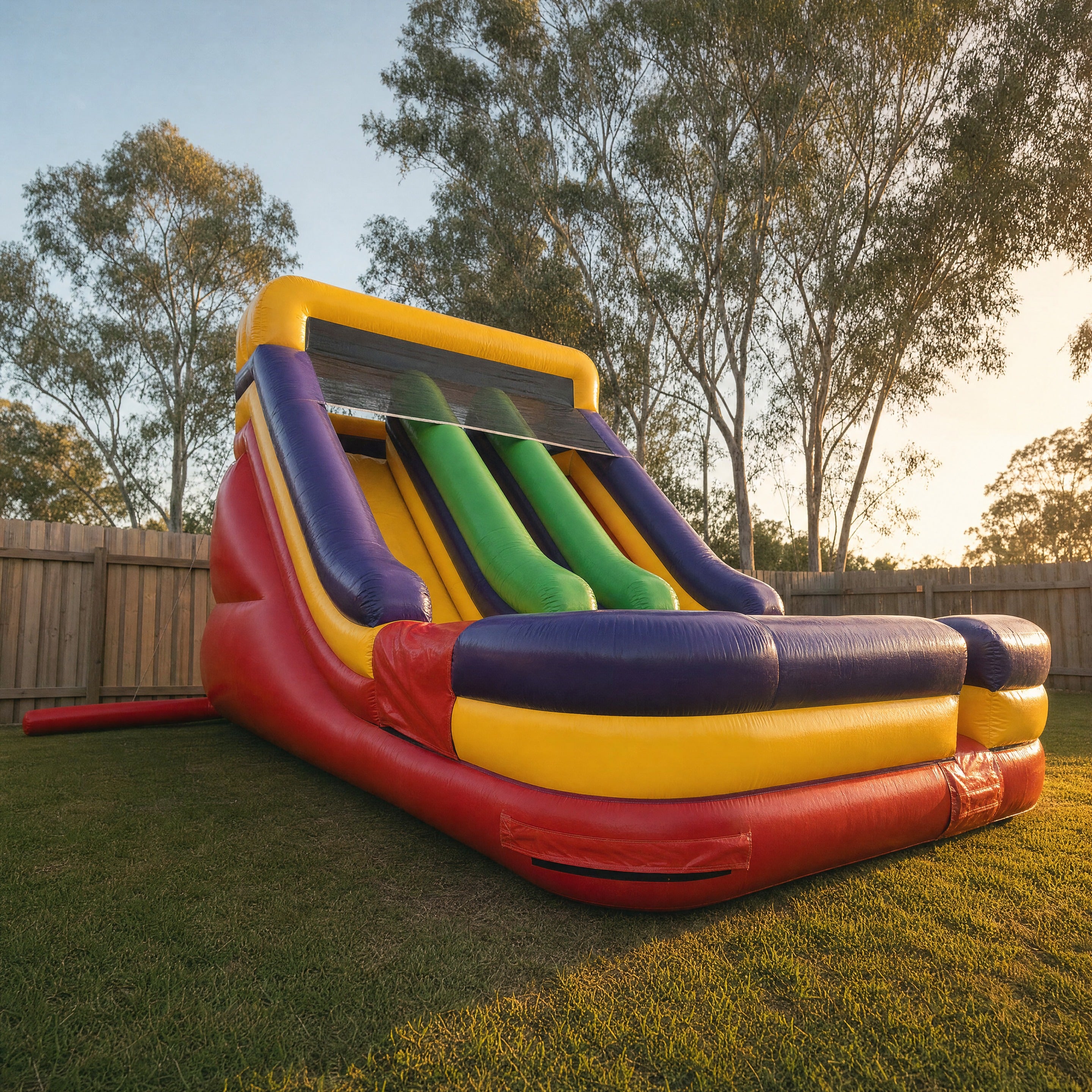 Double lane dry slide hire, elevated diagonal angle