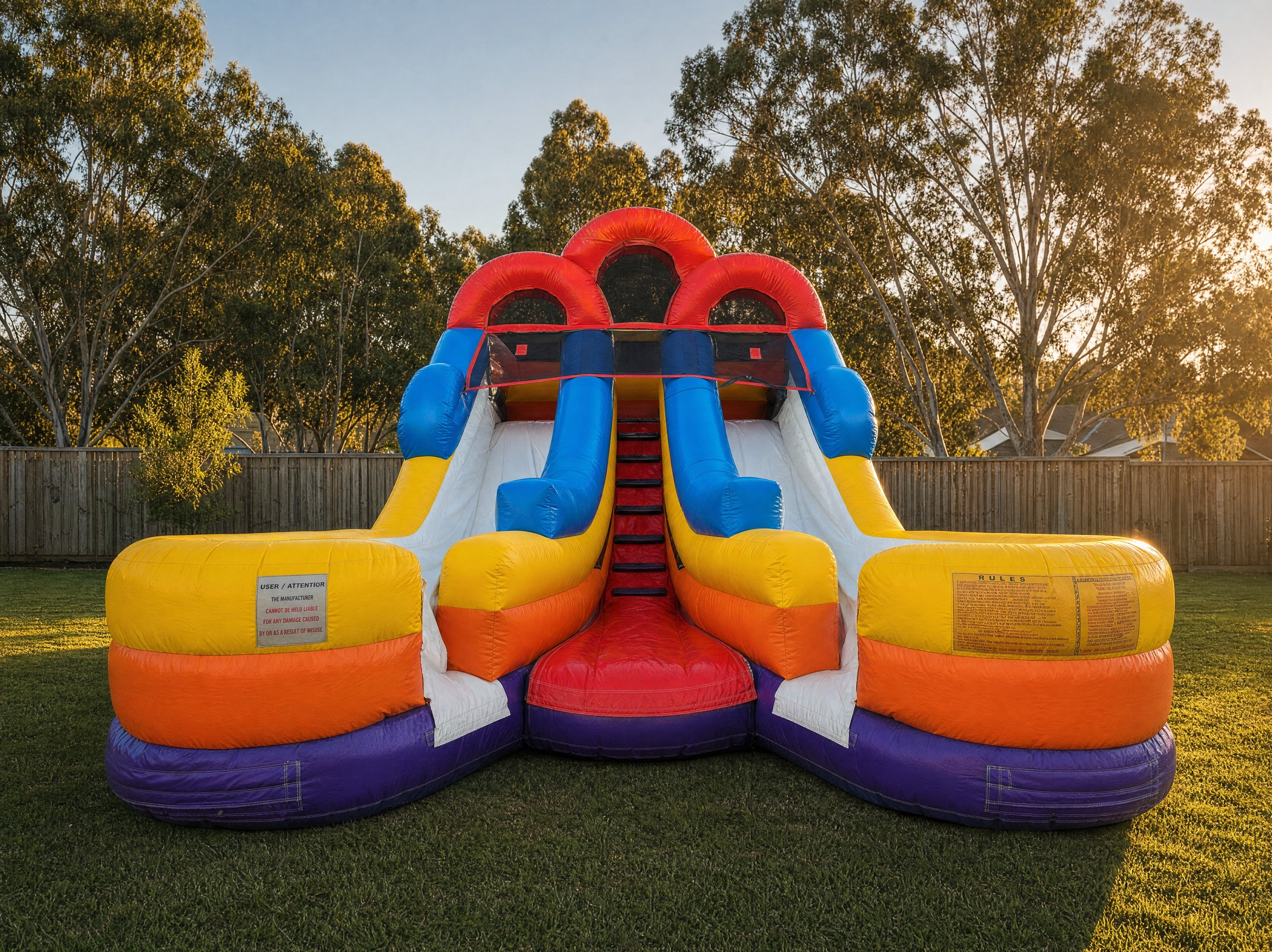 Double Lane Water Slide Hire - wide front elevation view