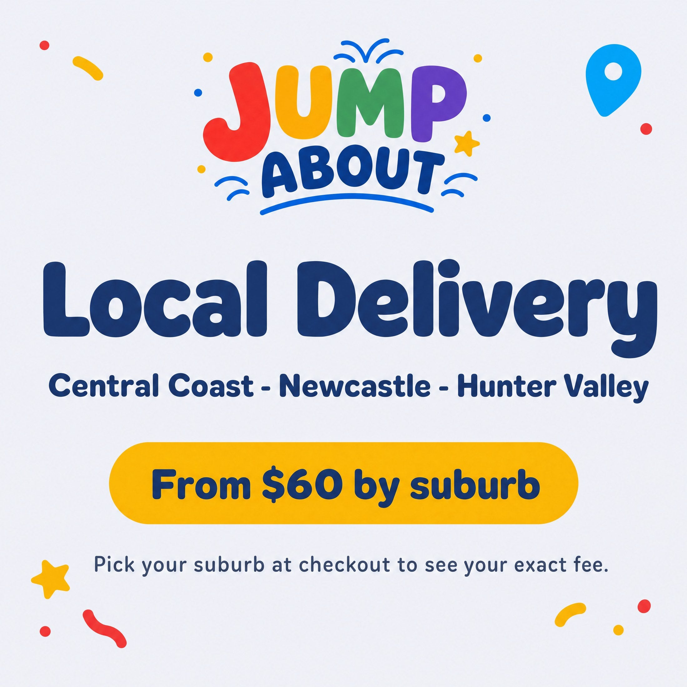 Local delivery info card for Dunk Tank hire, Jump About