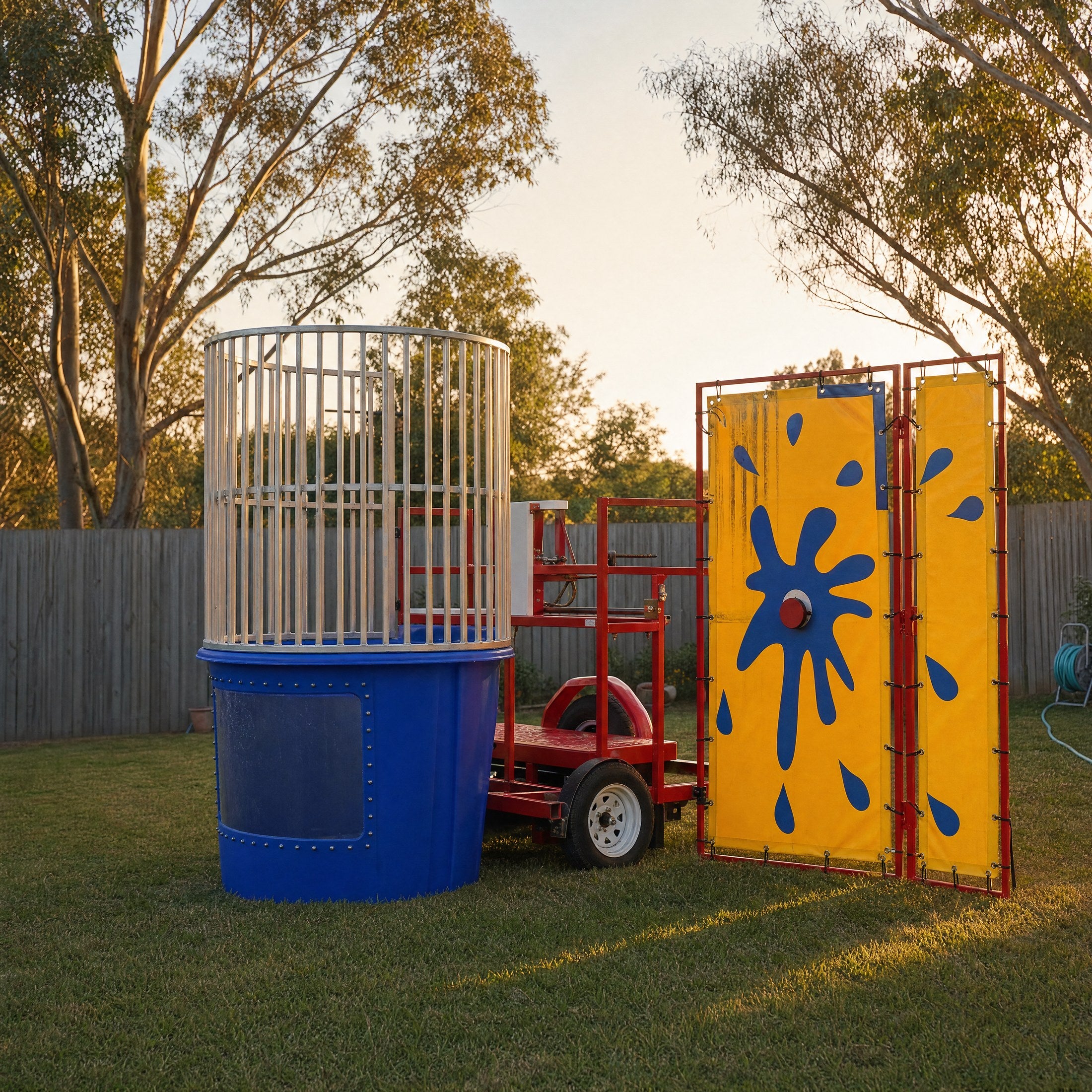 Side profile of the Dunk Tank trailer and dunking mechanism, Jump About