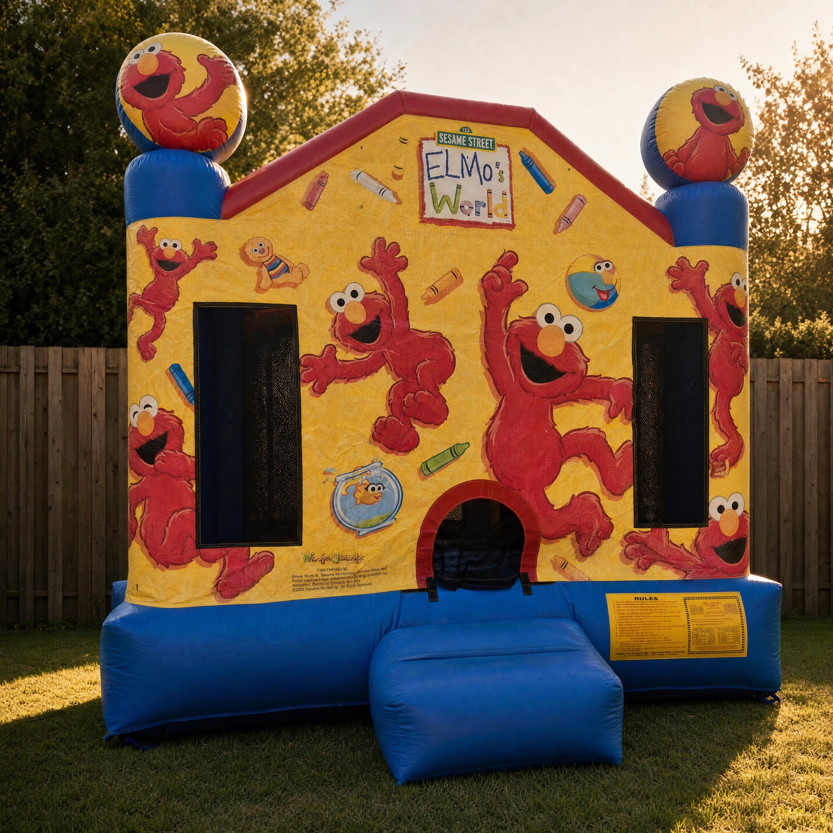 Elmo's World Jumping Castle front panel showing Sesame Street Elmo artwork