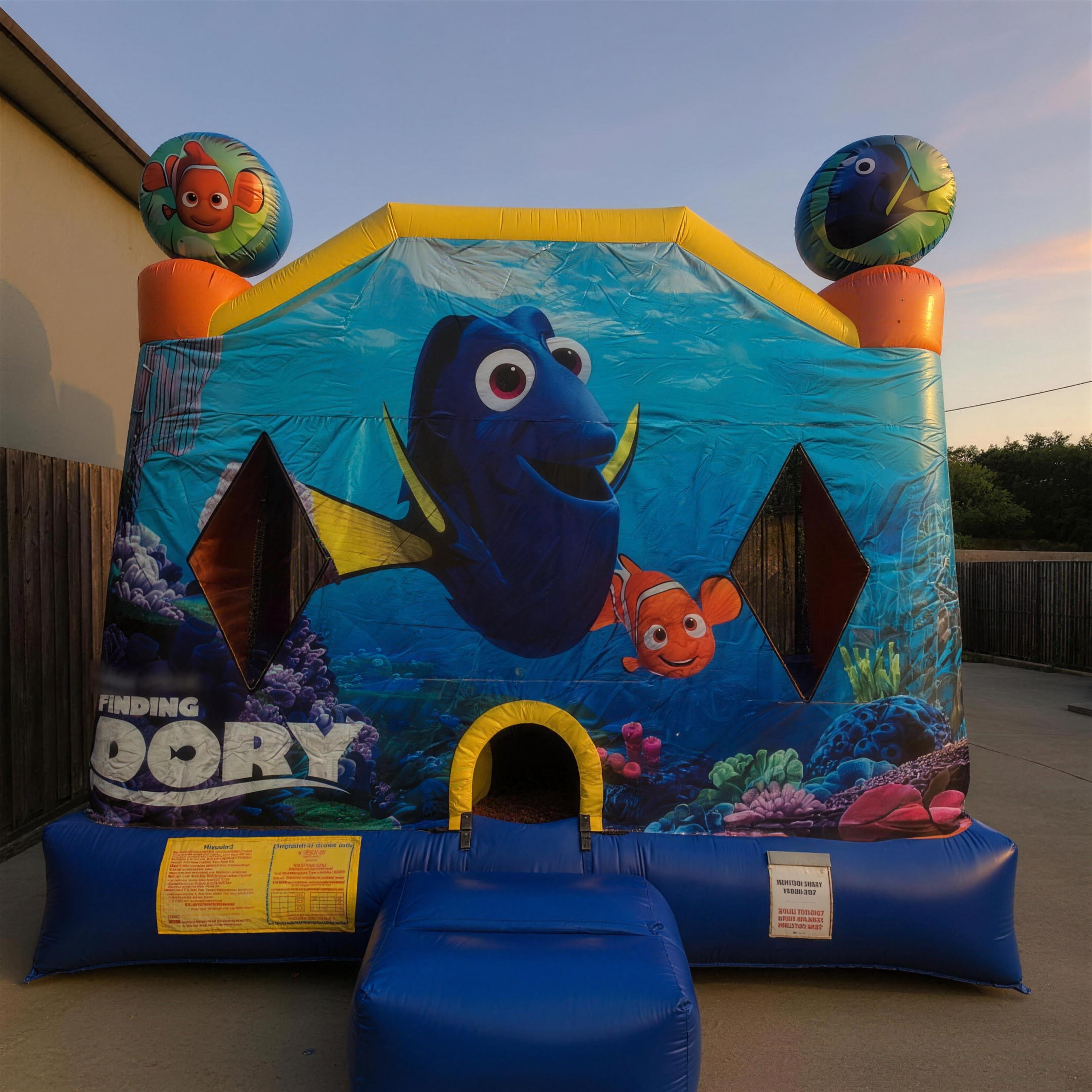 Finding Dory C4 Combo Hire - front three-quarter view of the real castle in a Central Coast backyard