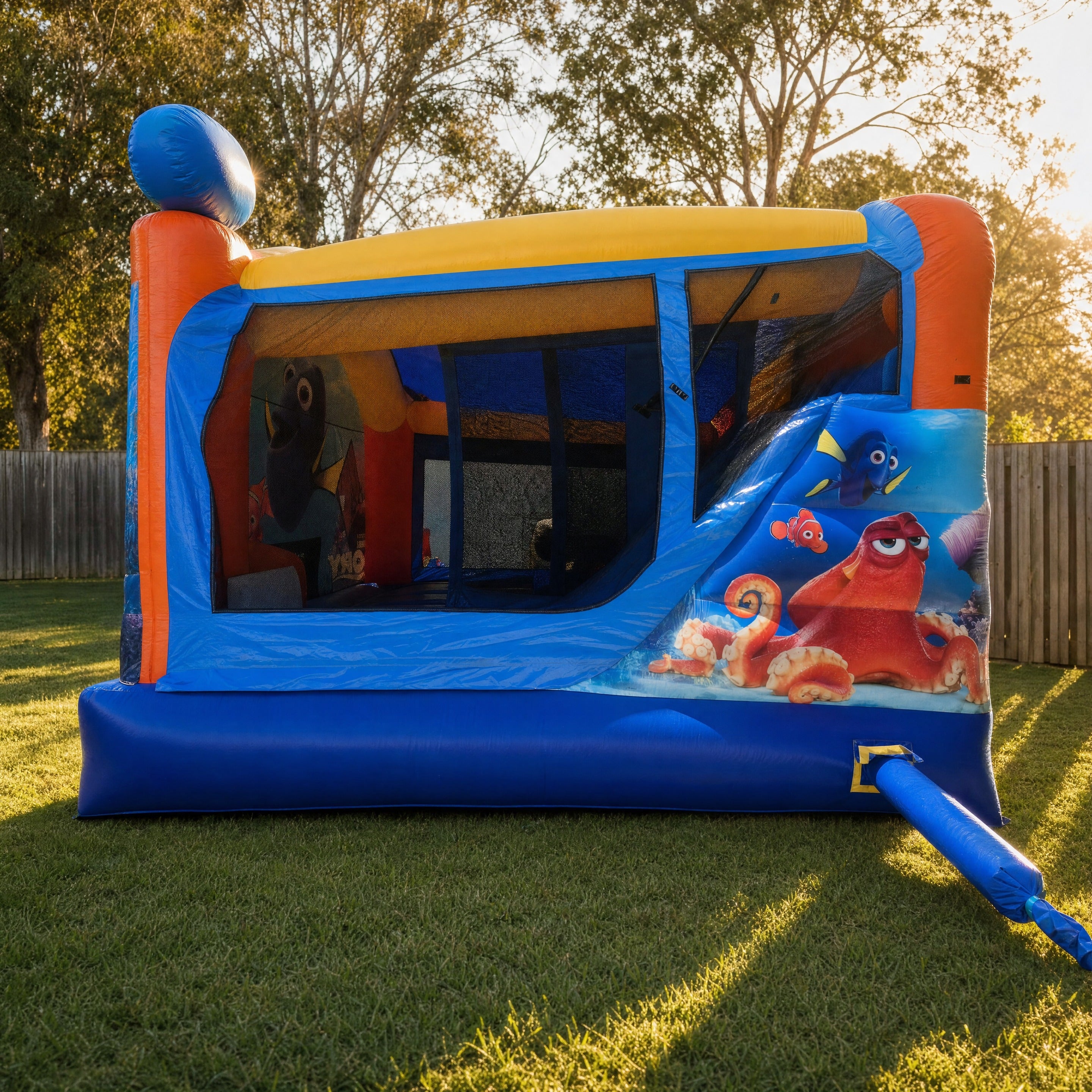 Finding Dory C4 Combo Hire - side profile showing the slide with Hank the octopus artwork