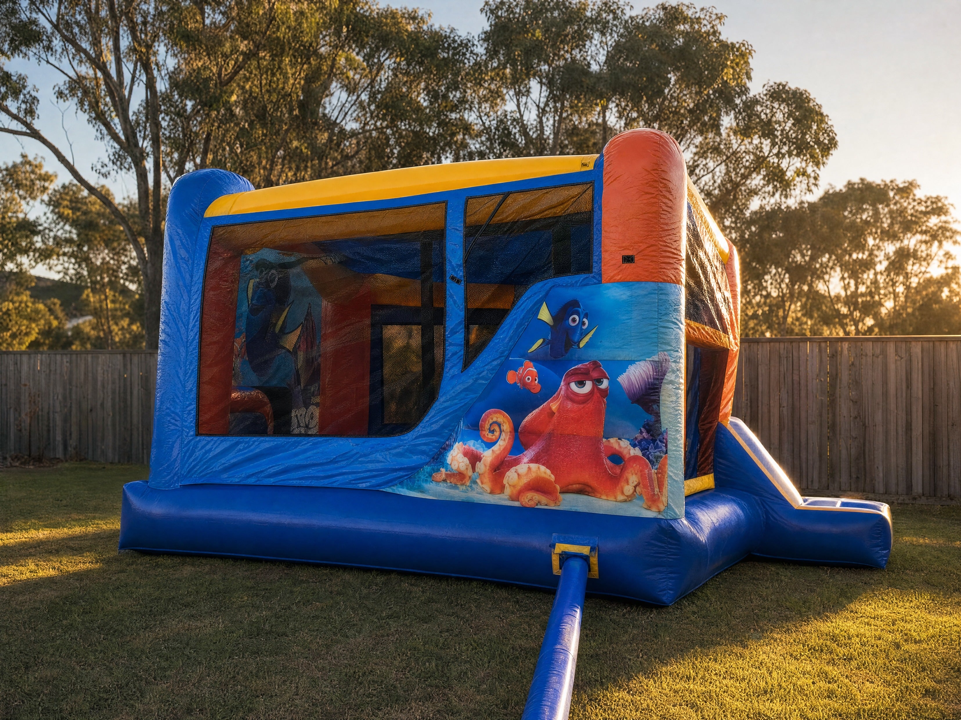 Finding Dory C4 Combo Hire - wide rear three-quarter view showing the slide