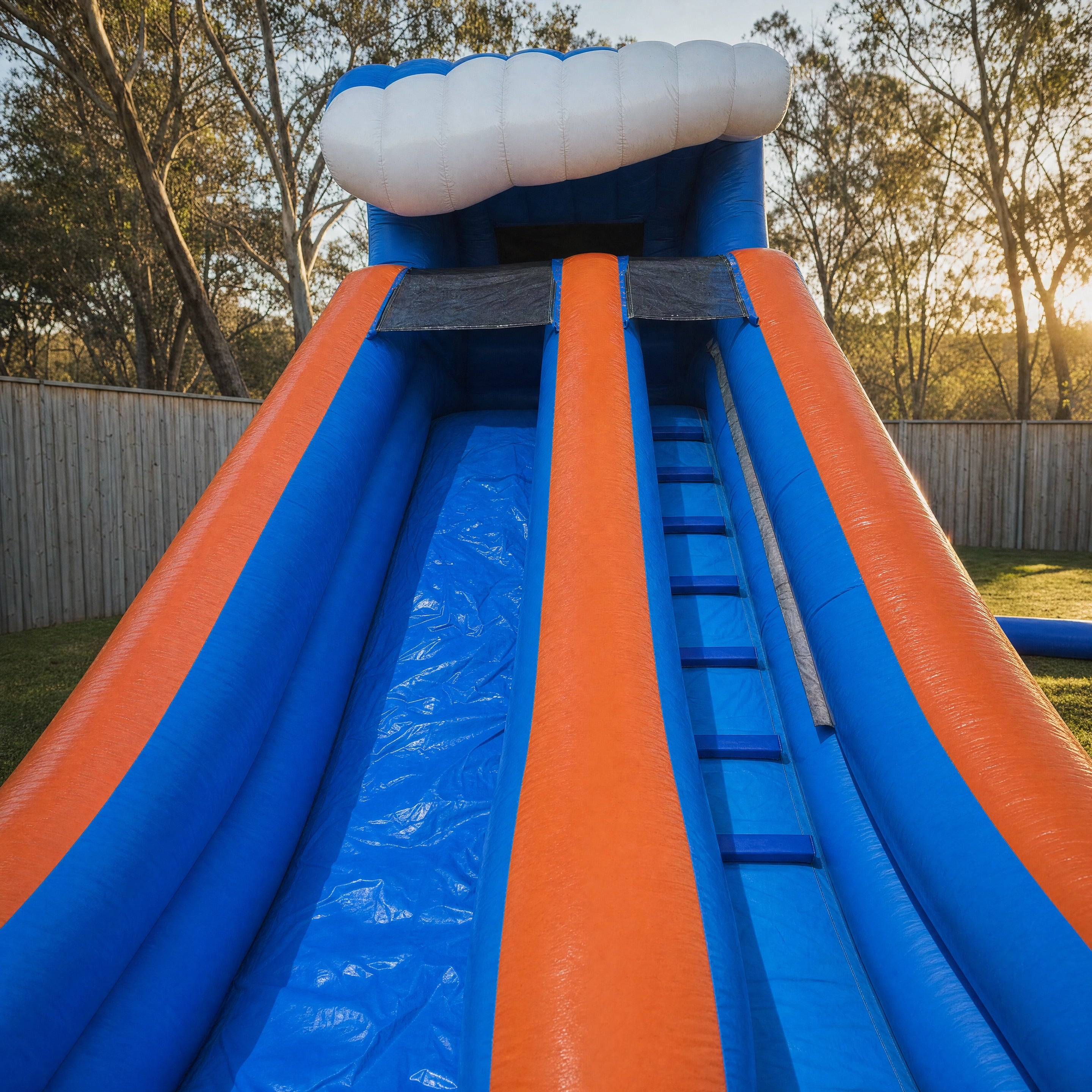 Fish World Water Slide Hire, Central Coast - entrance detail with grey non-slip strips and ladder