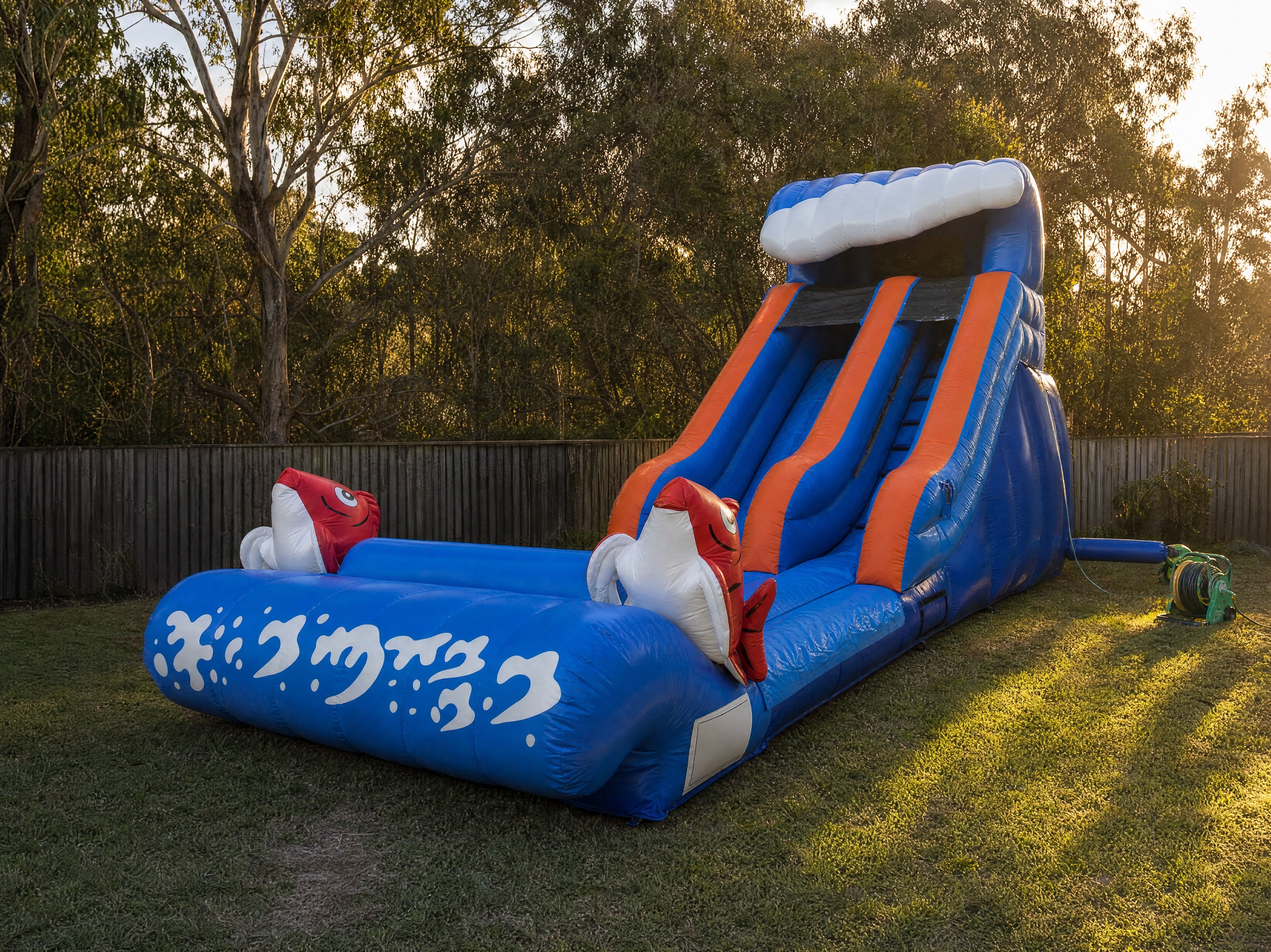 Fish World Water Slide Hire, Central Coast - wide desktop view of the whole slide