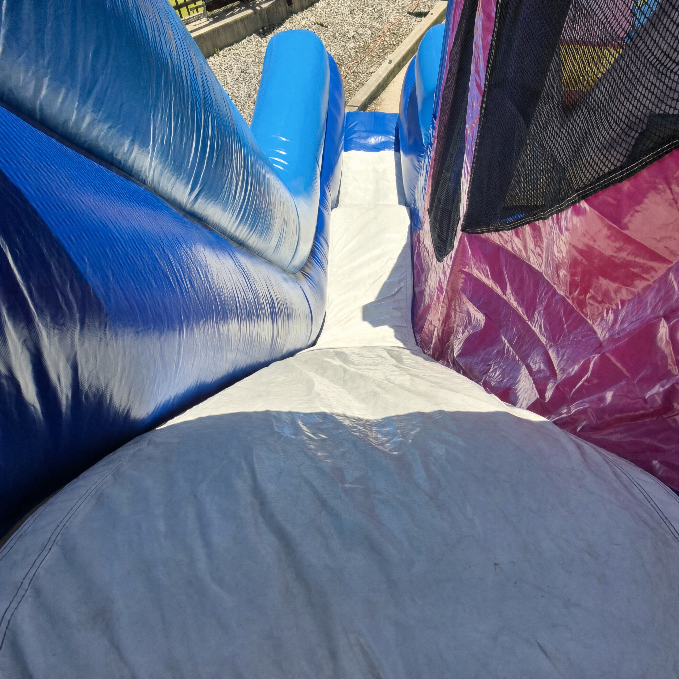 Close detail of the Frozen C7 Combo Castle slide chute