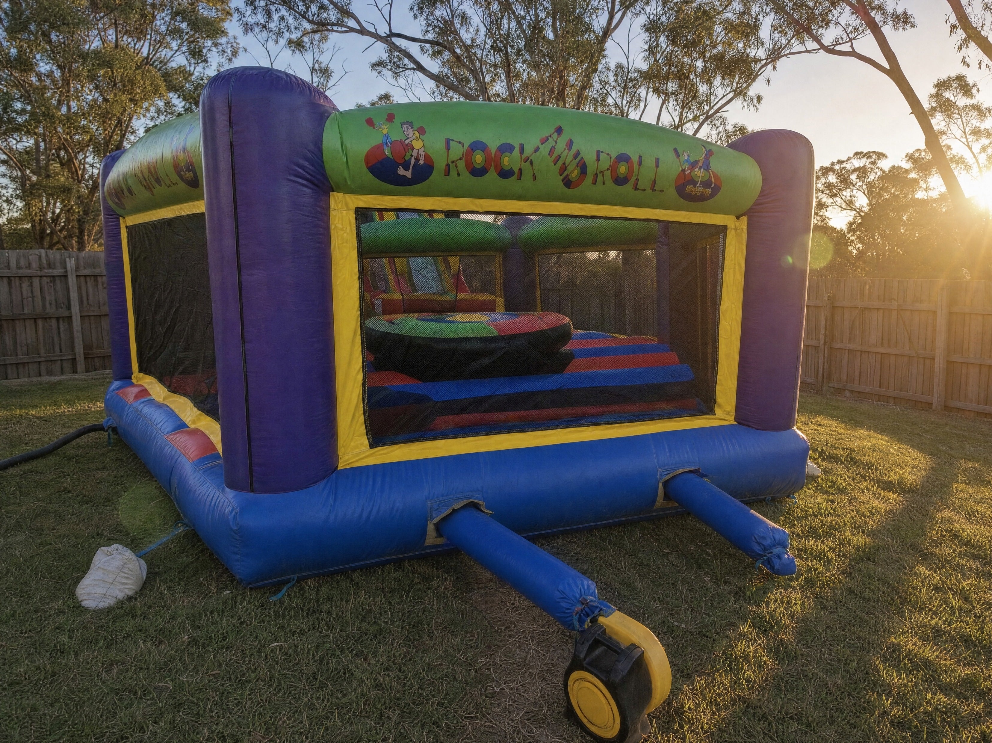 Gladiator Duel Hire Central Coast, wide backyard scale view of the joust arena at golden hour