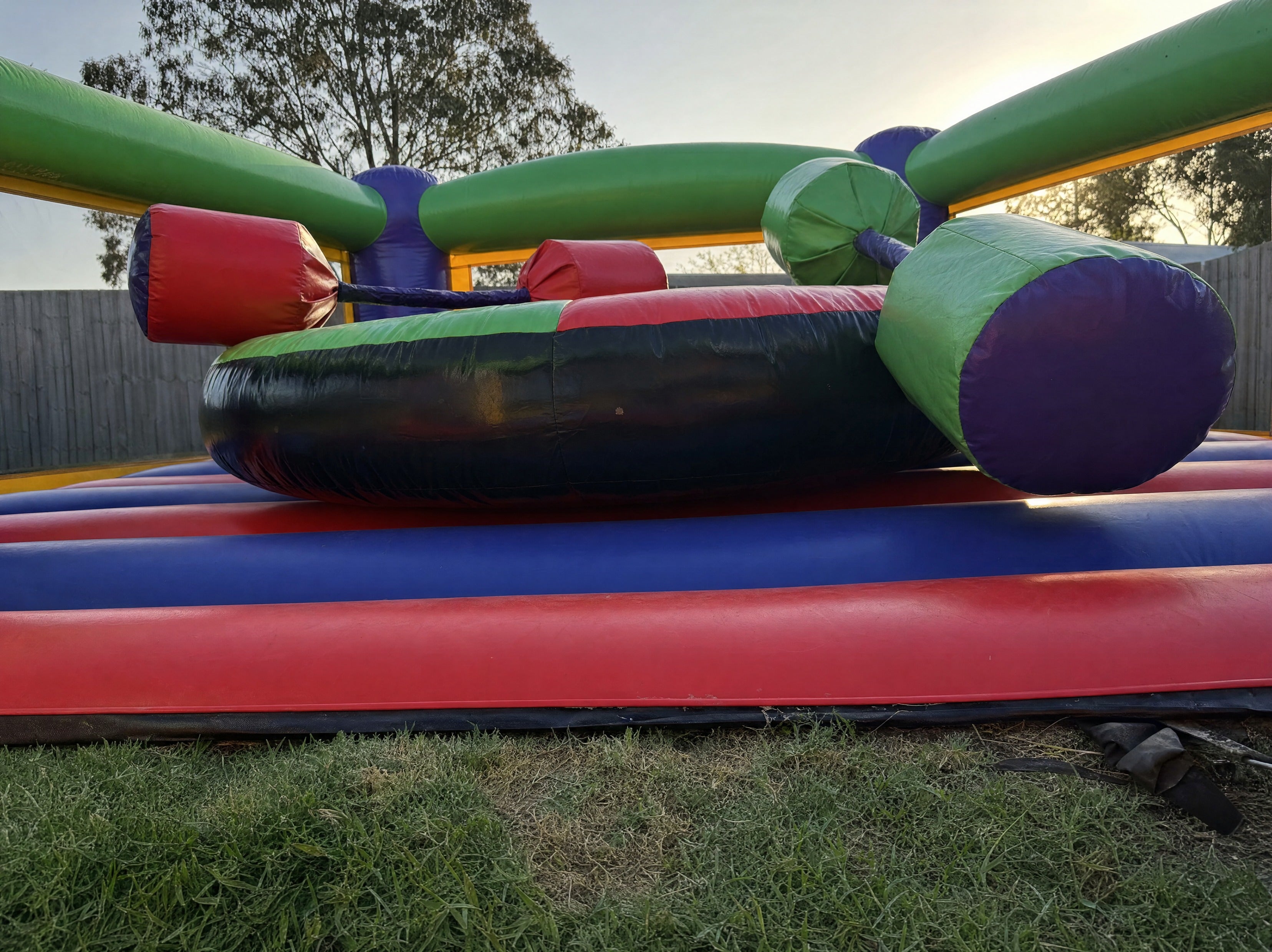 Gladiator Duel Hire Central Coast, low angle view across the padded bumpers of the joust arena
