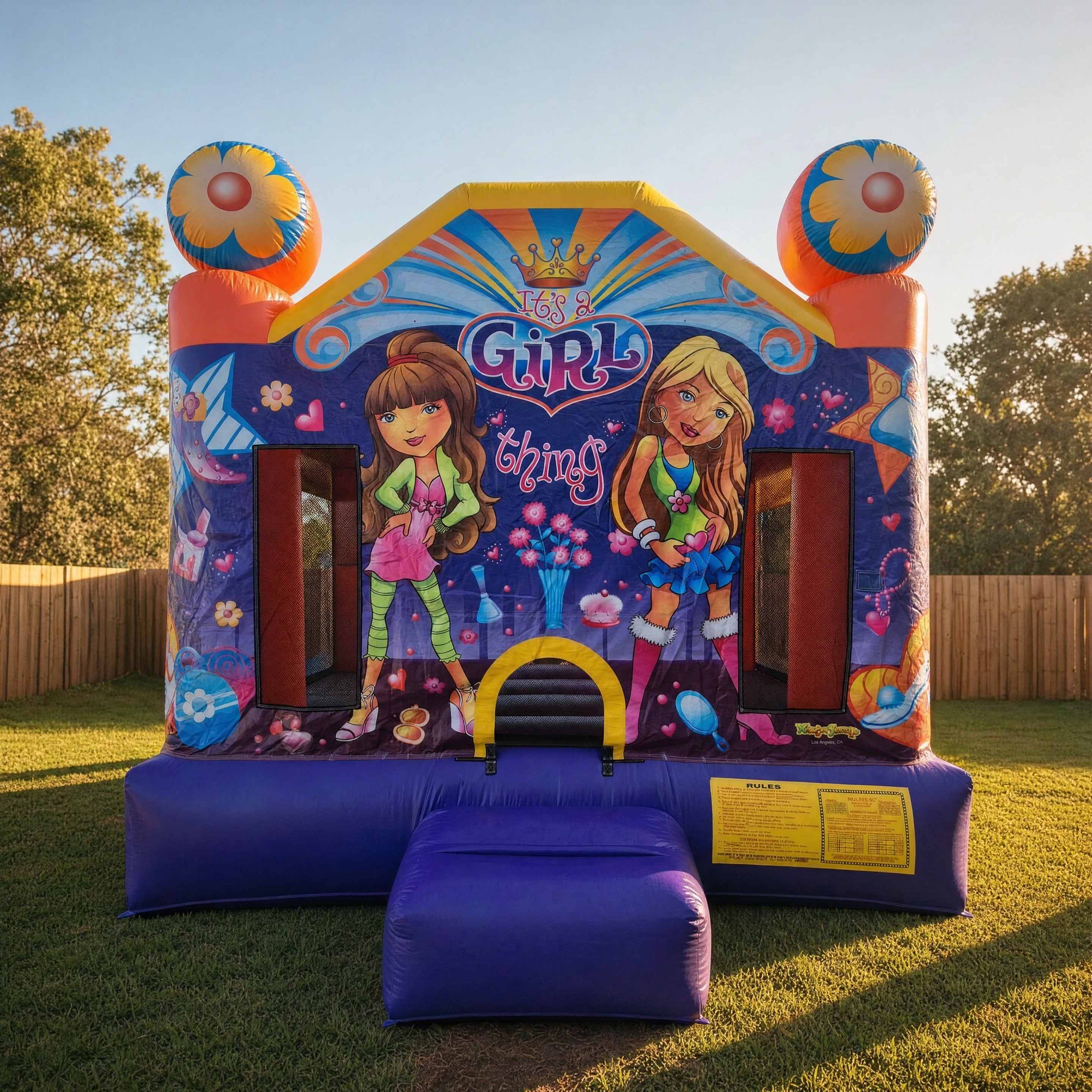It's a Girl Thing Jumping Castle front panel showing the pink and purple themed artwork