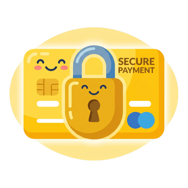 Illustrated secure payment card and padlock icon, step three of booking with Jump About