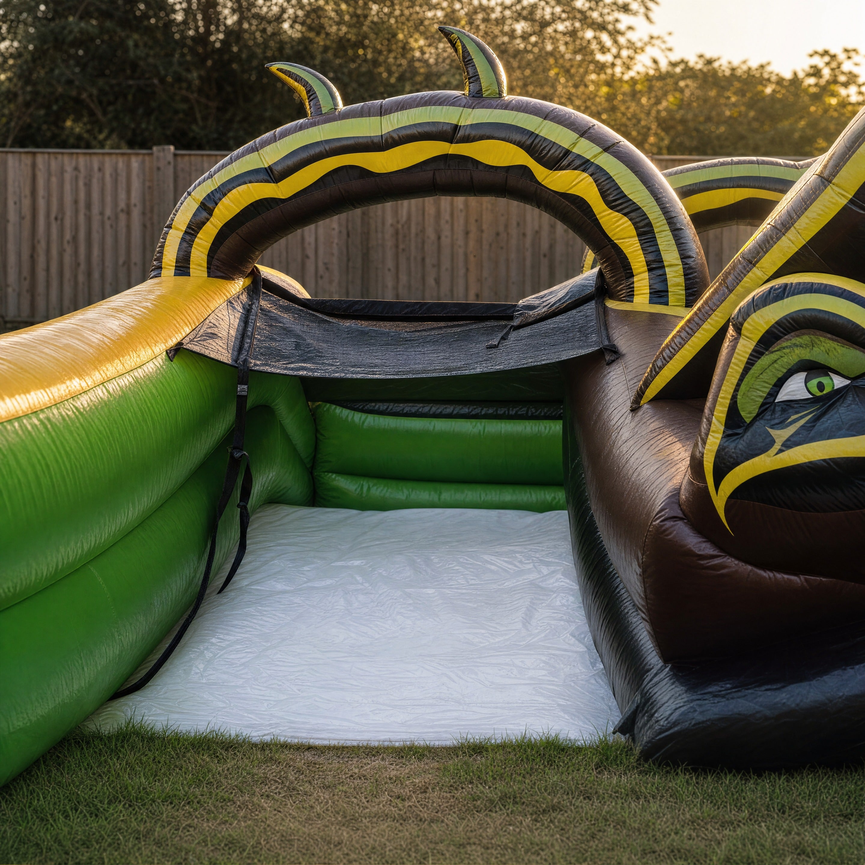 Jungle Double Lane Water Slide Hire - entrance archway detail with the zebra figure