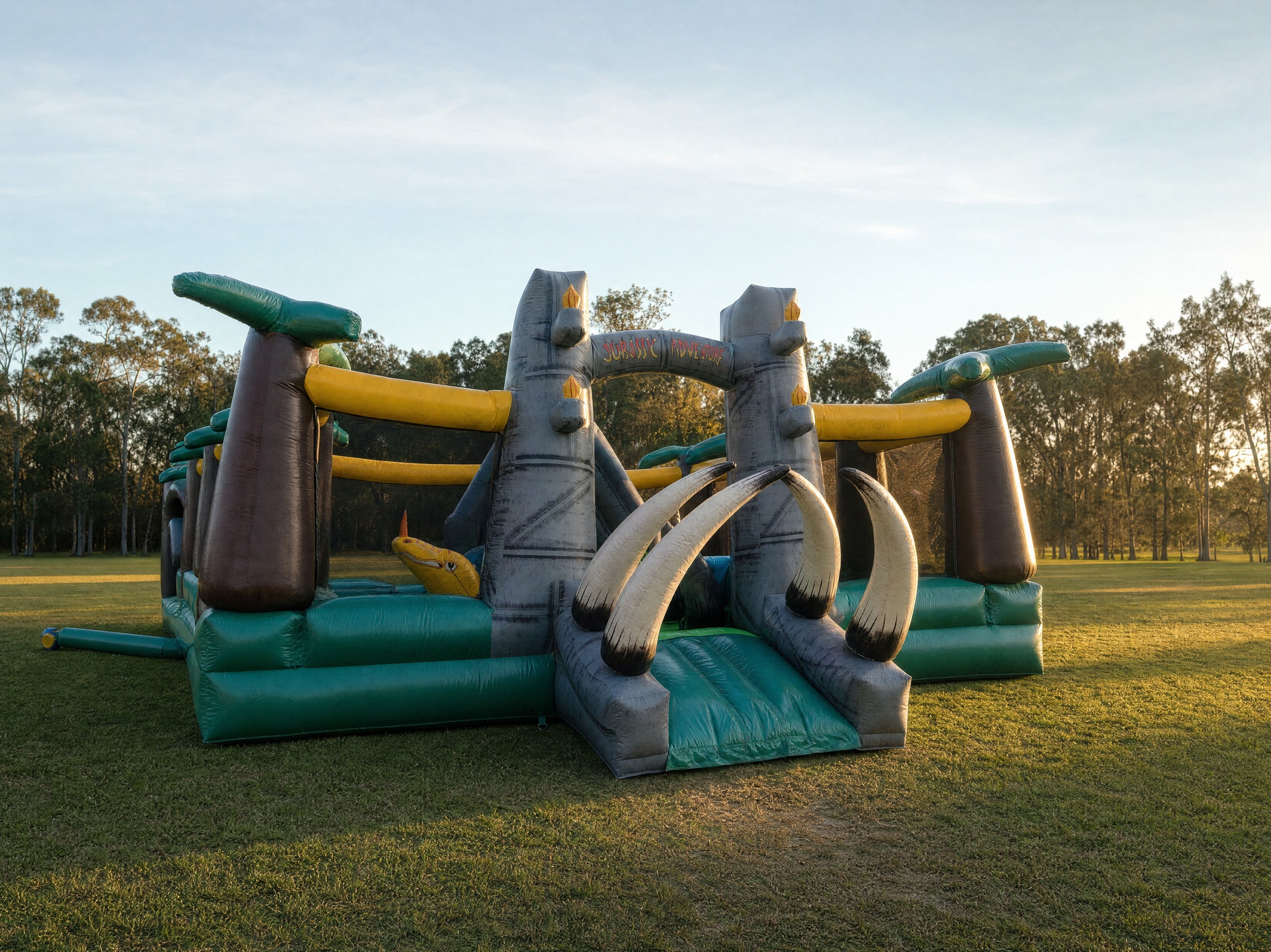 Wide view of the Jurassic Adventure Obstacle showing the full 10m by 10m footprint