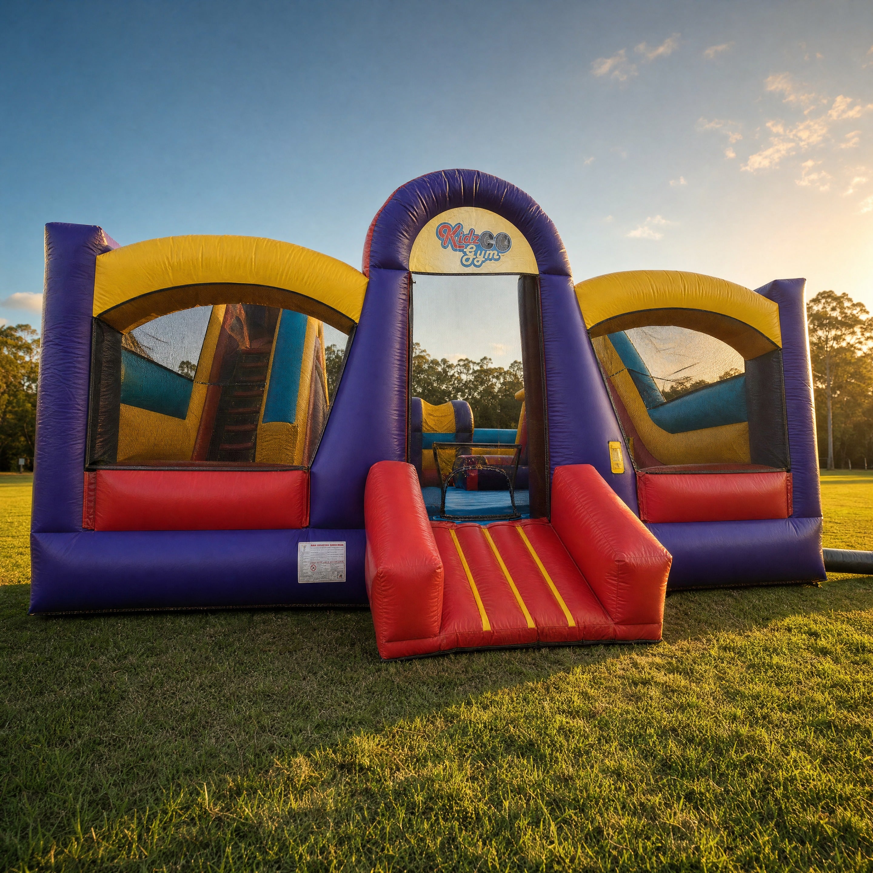 Low angle view of the Kids Gym Obstacle looking up at the Kidz Gym archway