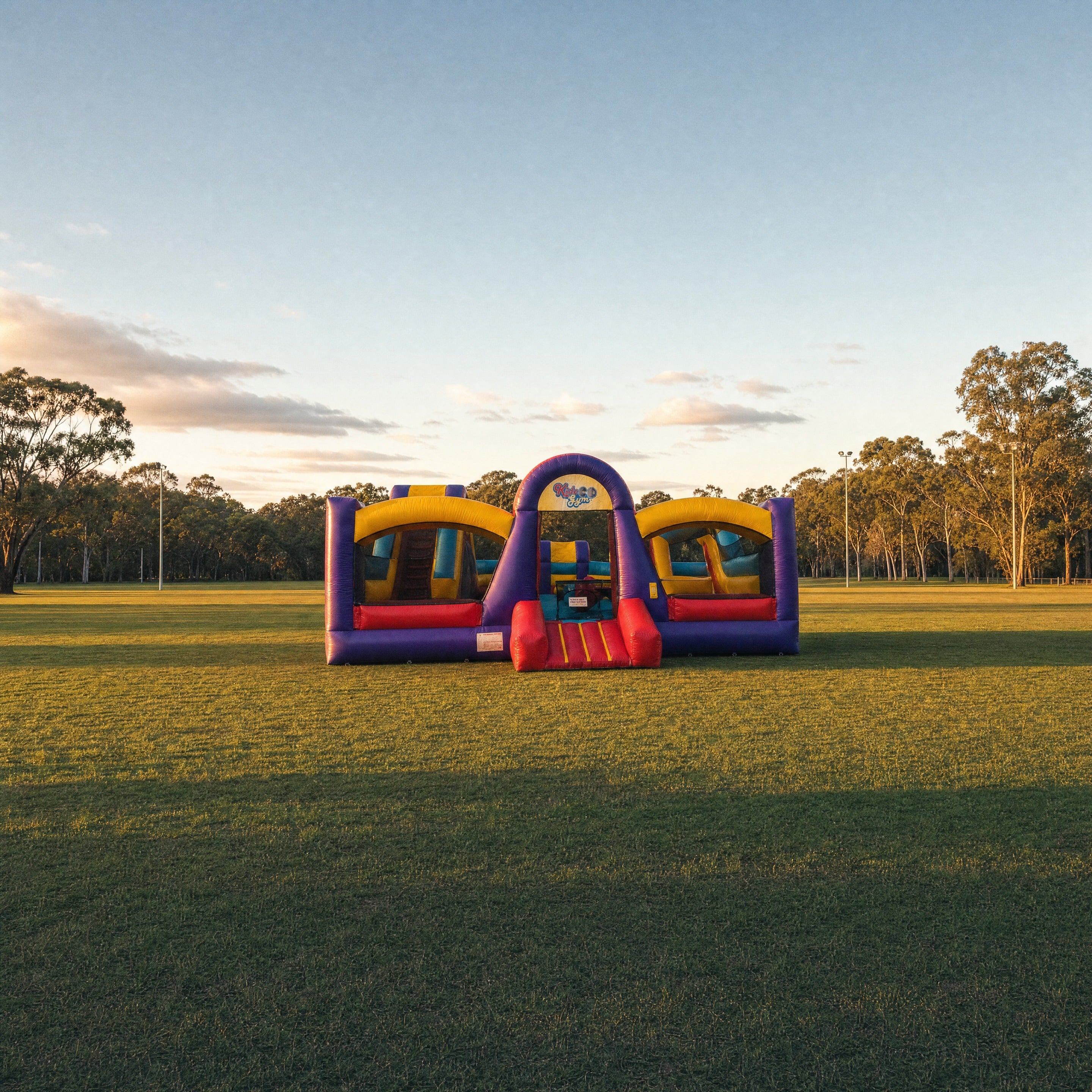 Wide view of the Kids Gym Obstacle showing the open space it needs on a Central Coast park