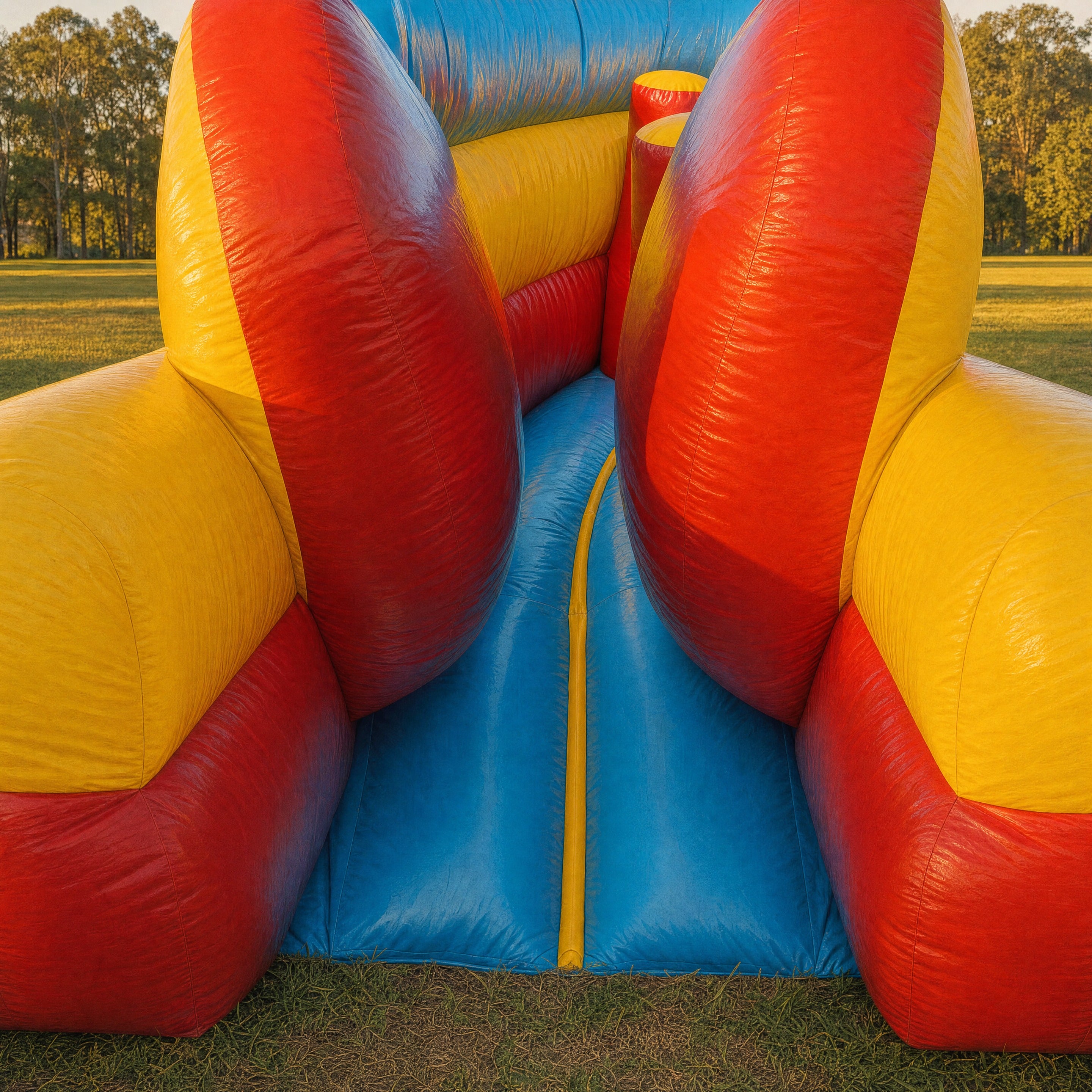 View through the red and yellow tunnel obstacle feature inside the Kids Gym Obstacle