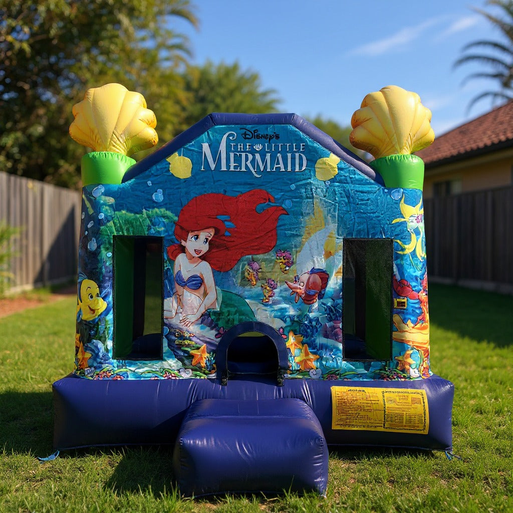 Little Mermaid Jumping Castle - straight-on front face showing the Ariel and Flounder artwork