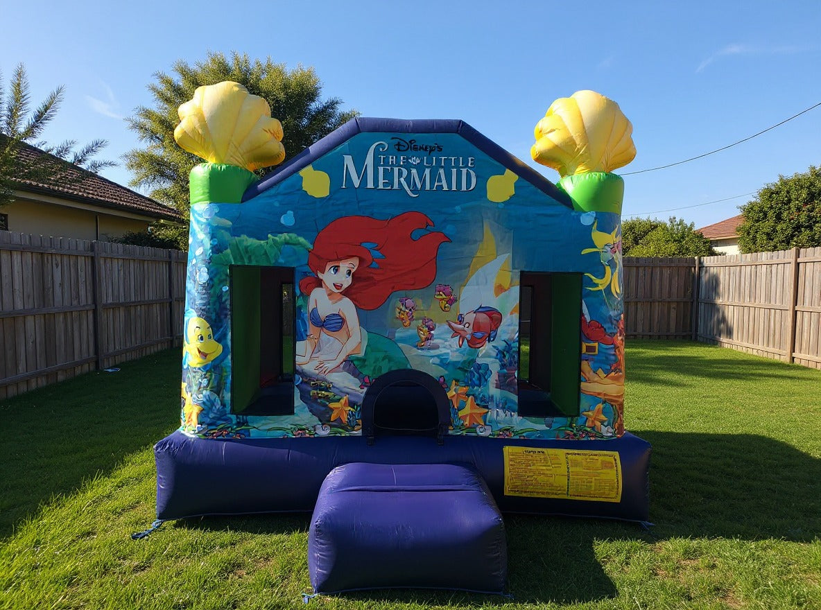 Little Mermaid Jumping Castle - wide backyard scale view showing true size