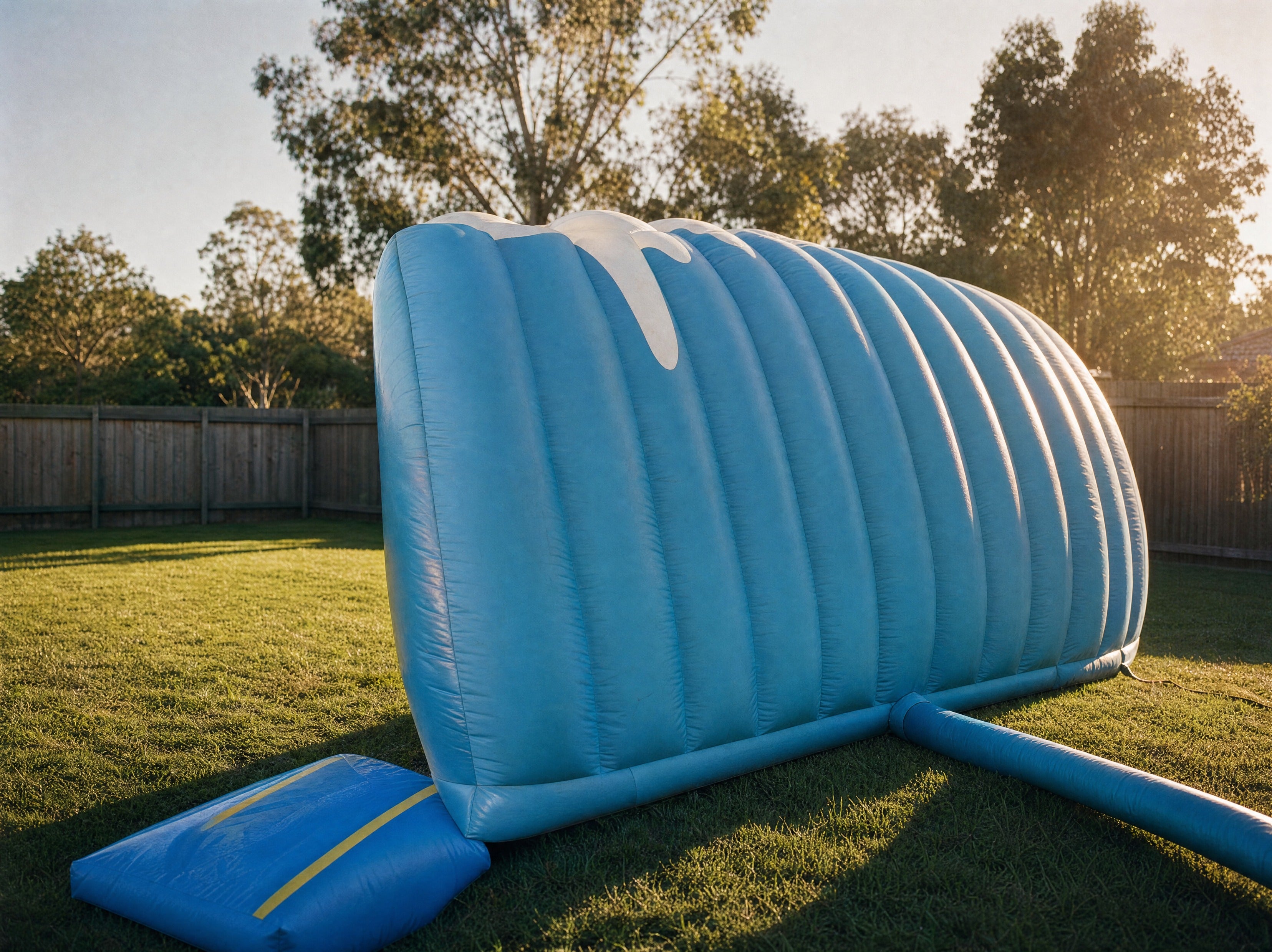 Mechanical Surfboard hire, rear three-quarter view of the inflatable wave base