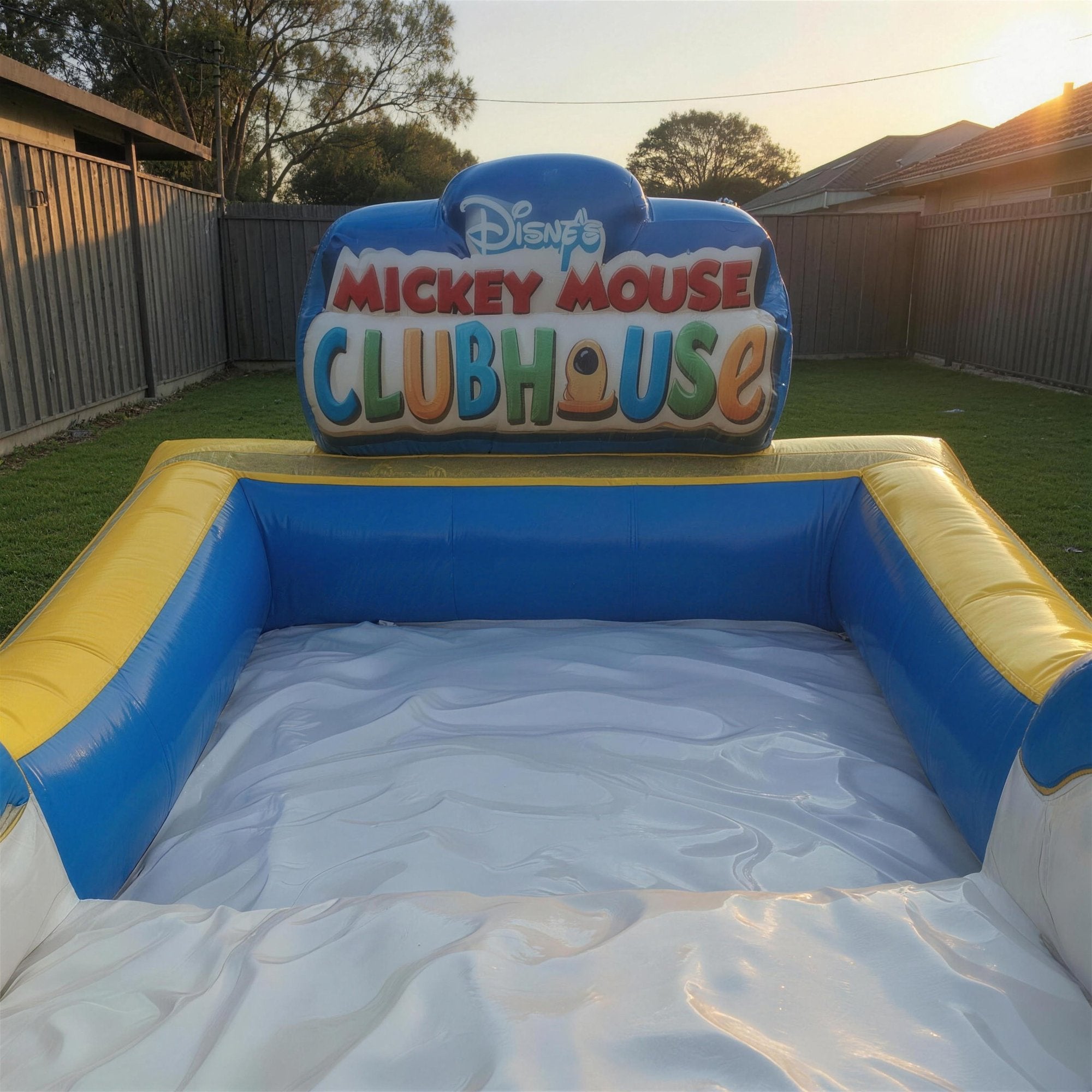 Mickey Mouse Water Slide with Pool Hire, splash pool and logo detail, Jump About