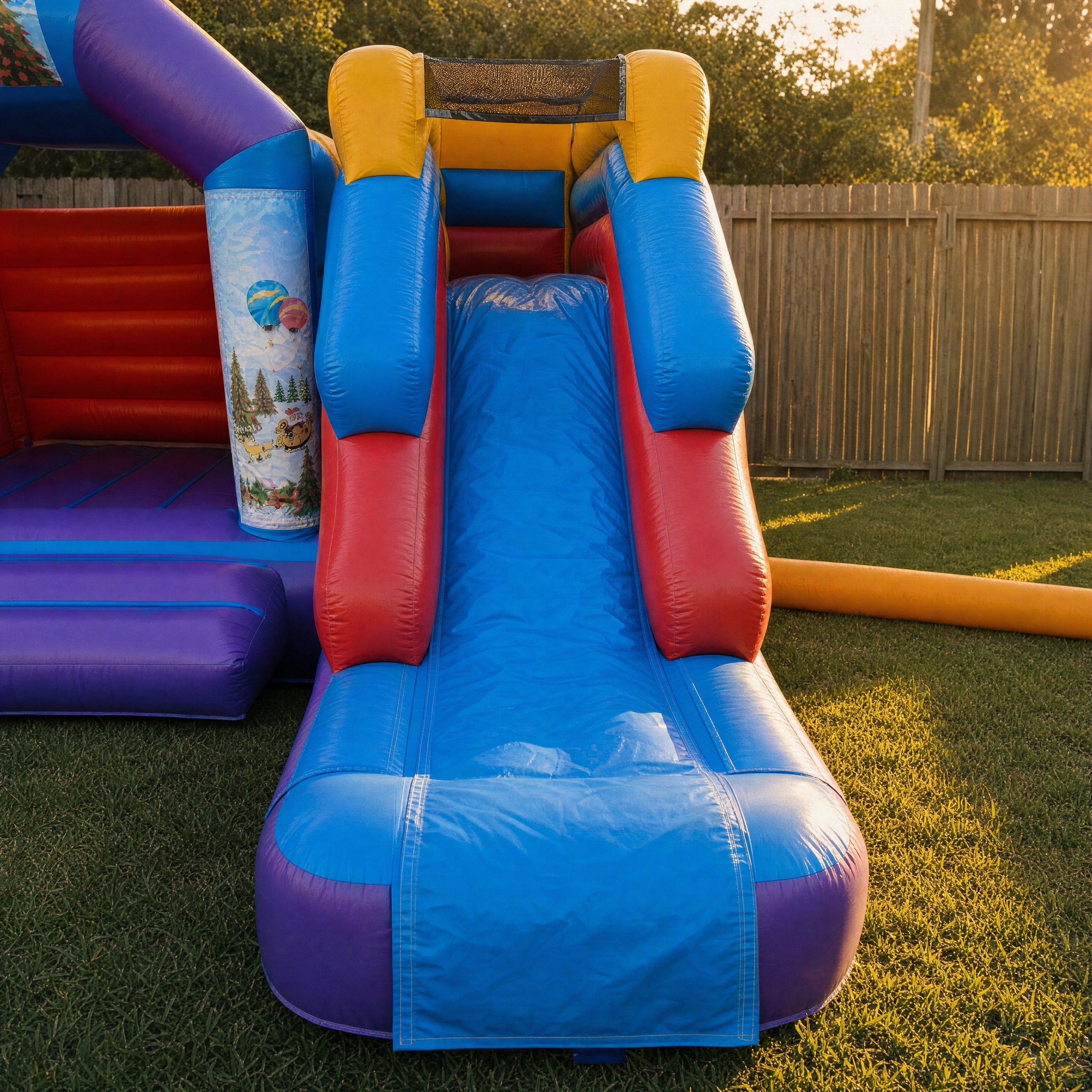 Close detail of the front-mounted slide and landing mat on the Module Front Slide Banner Castle Combo