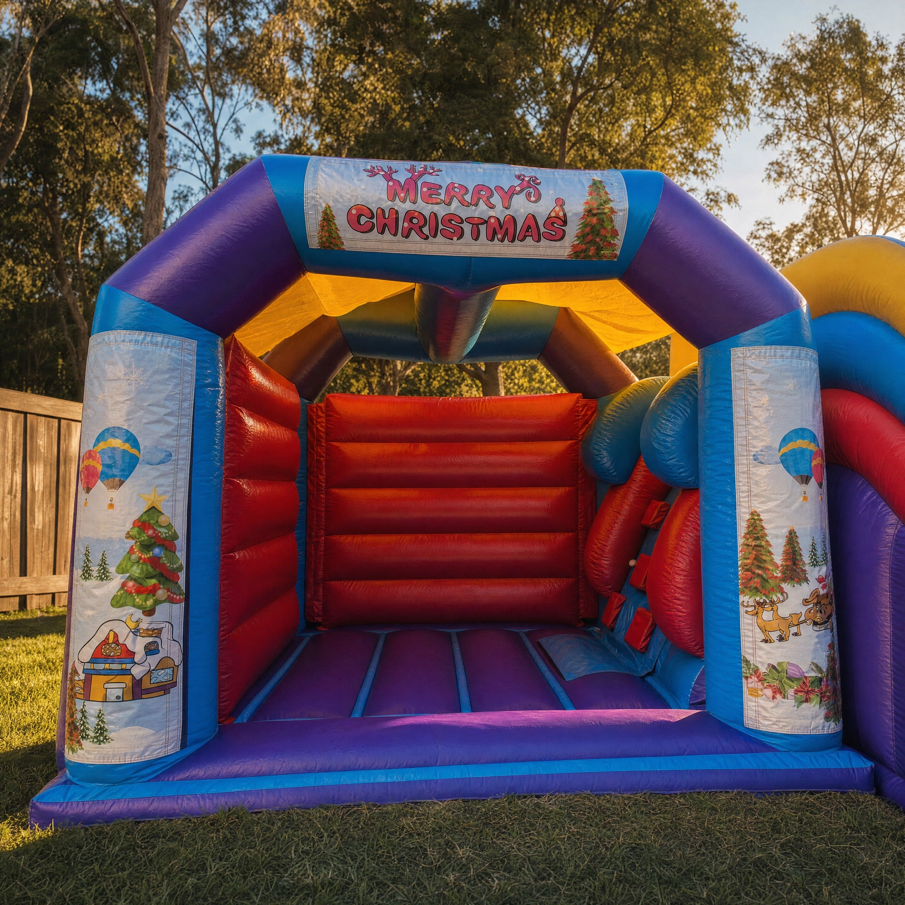 Low-angle view looking up at the Module Front Slide Banner Castle Combo entrance archway