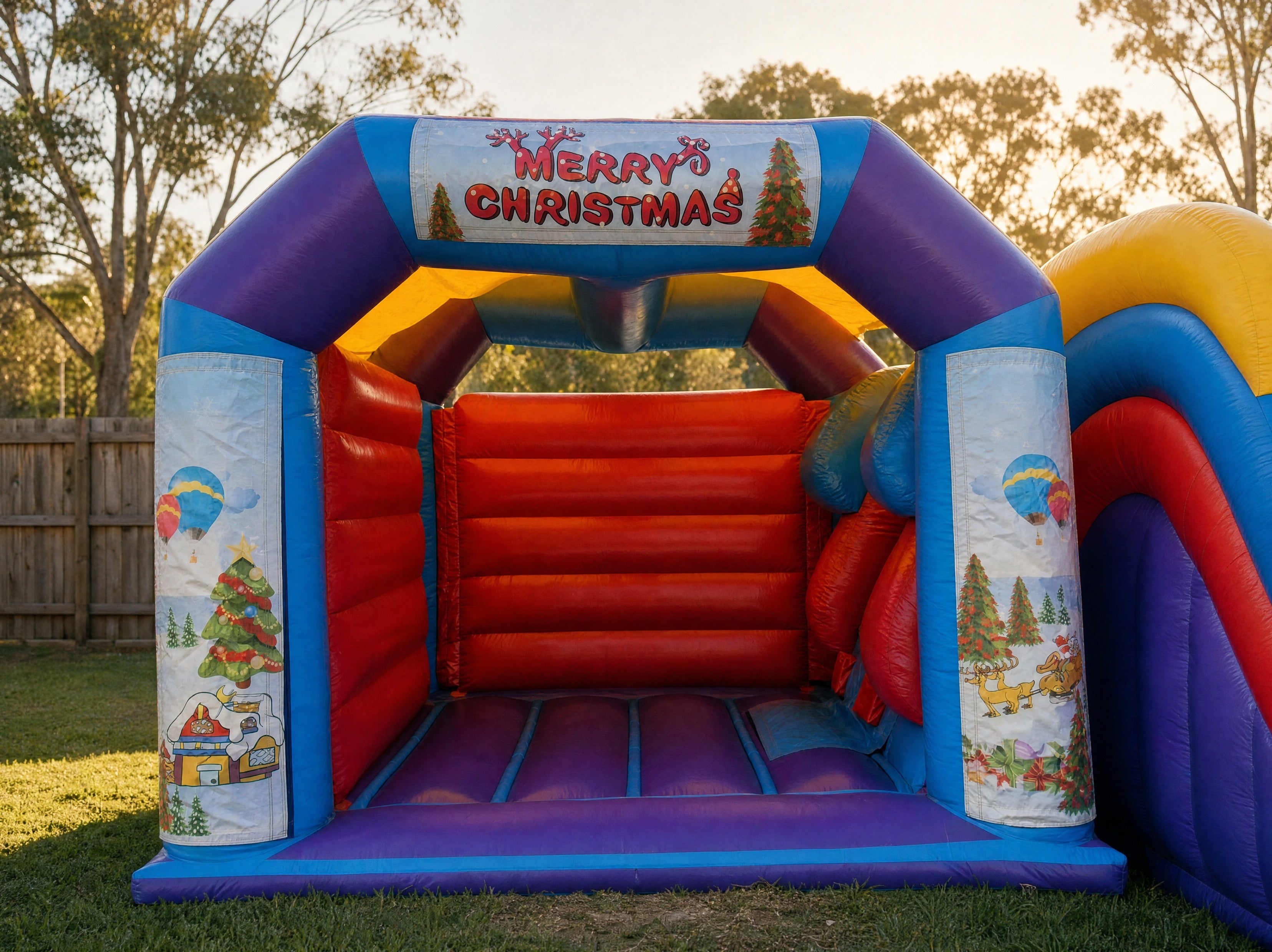 Wide front face view of the Module Front Slide Banner Castle Combo with the themed banner