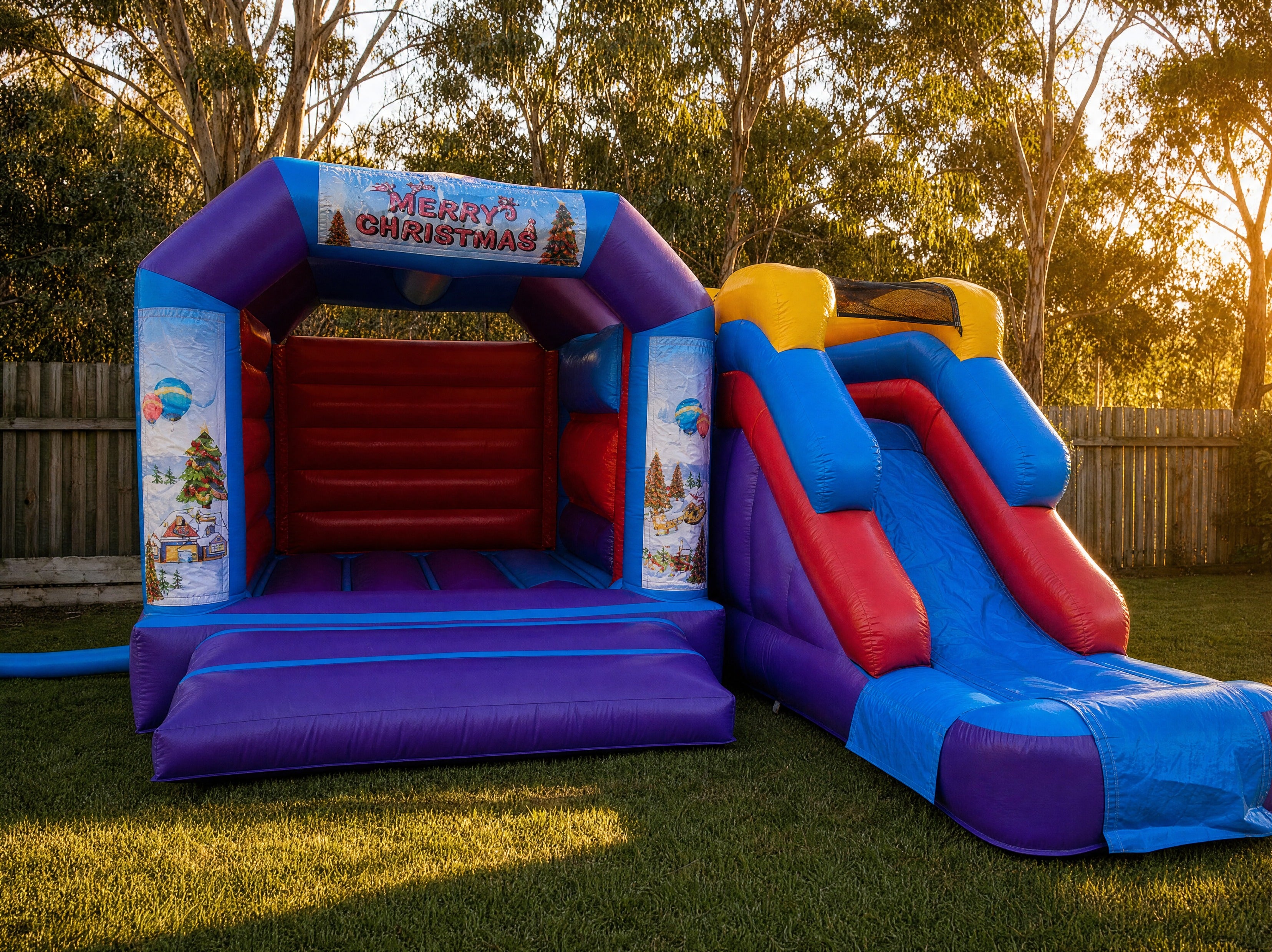 Wide desktop hero view of the Module Front Slide Banner Castle Combo in a Central Coast backyard