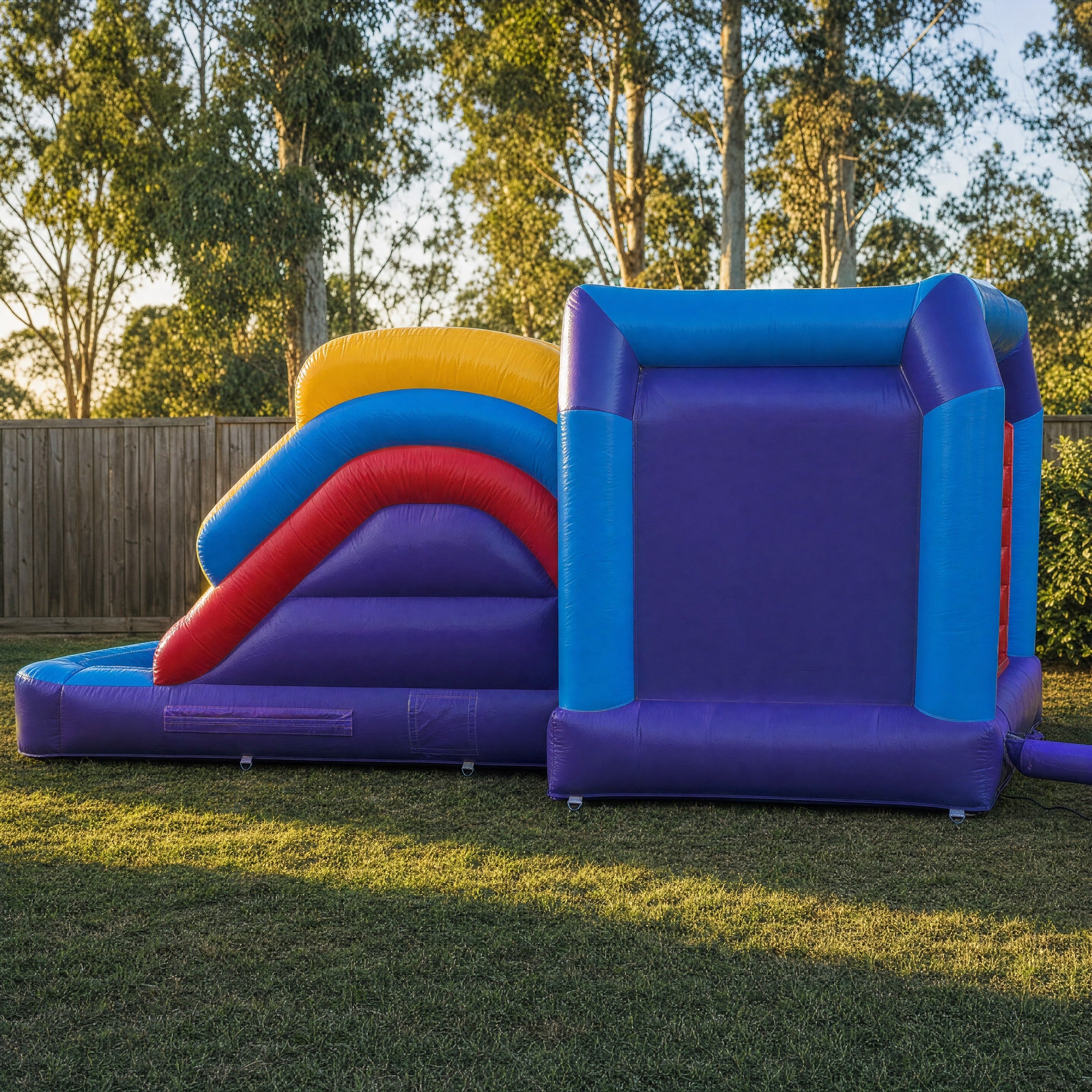 Side profile of the module side slide banner castle combo showing the slide and bounce box length