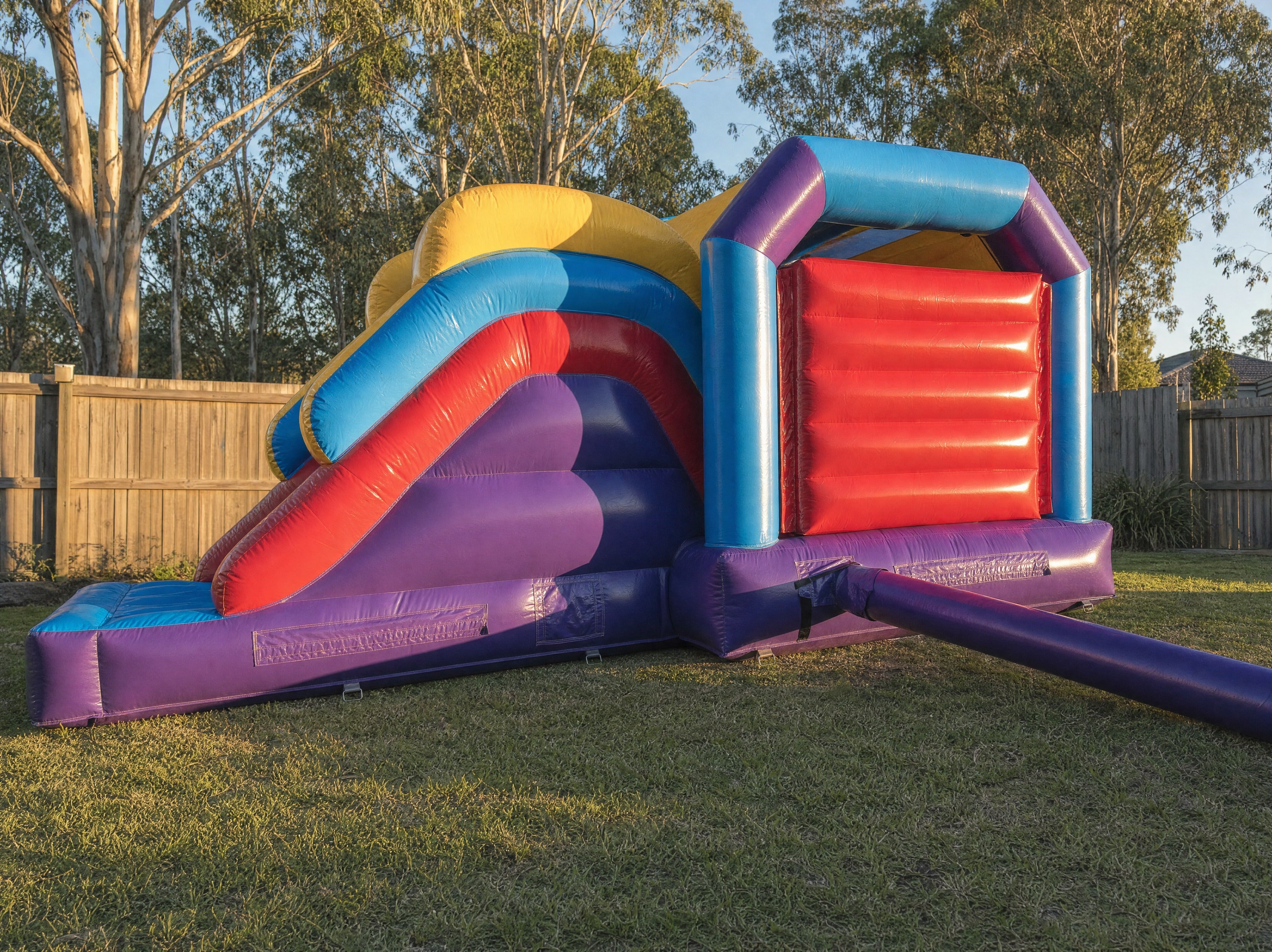 Wide view of the module side slide banner castle combo from the slide base looking toward the entrance