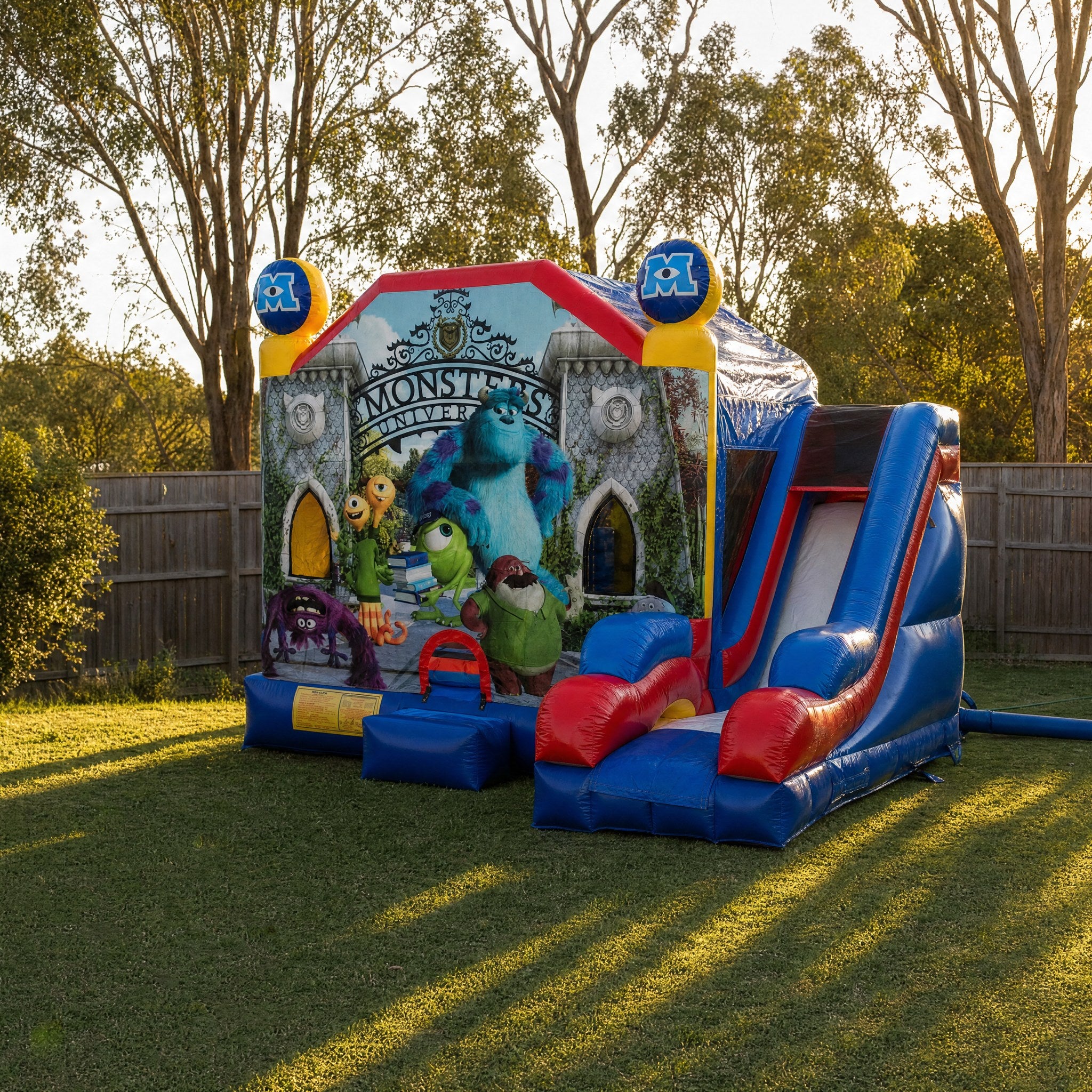 Monster University C7 Combo shown at true scale in a spacious Central Coast backyard