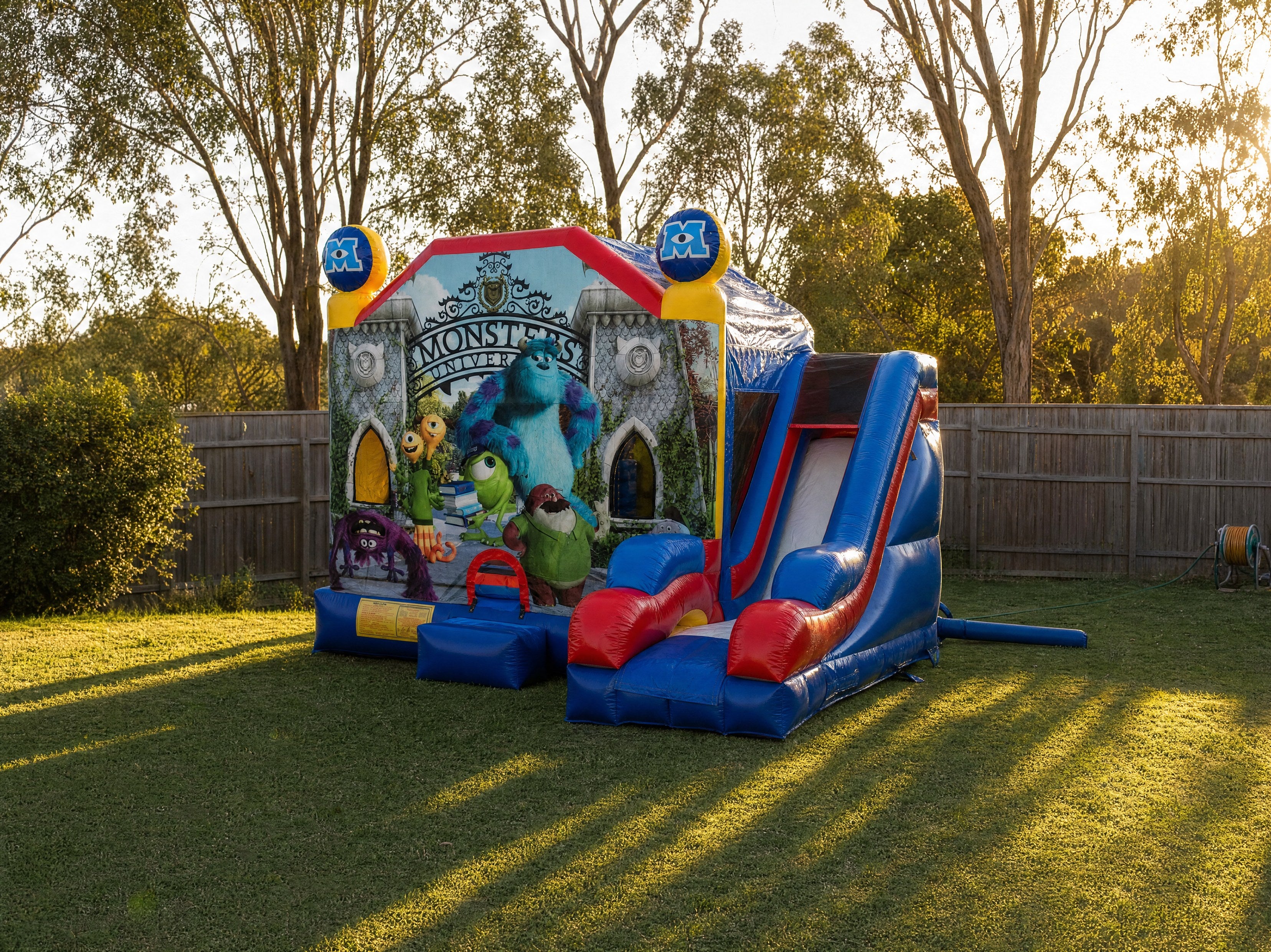 Monster University C7 Combo shown pulled back at true scale in a large Central Coast backyard