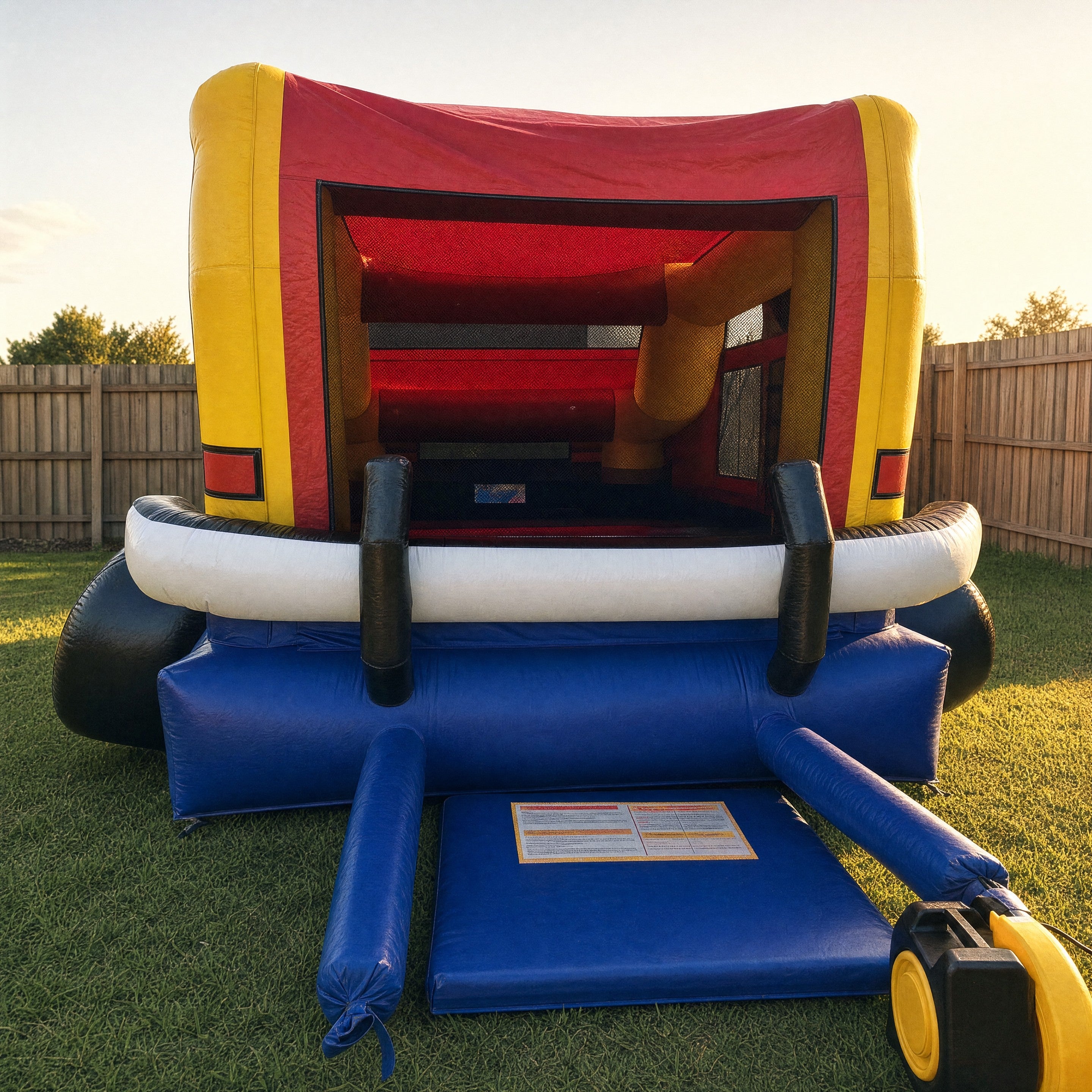 Monster Wheels Castle Combo hire entrance and safety placard detail