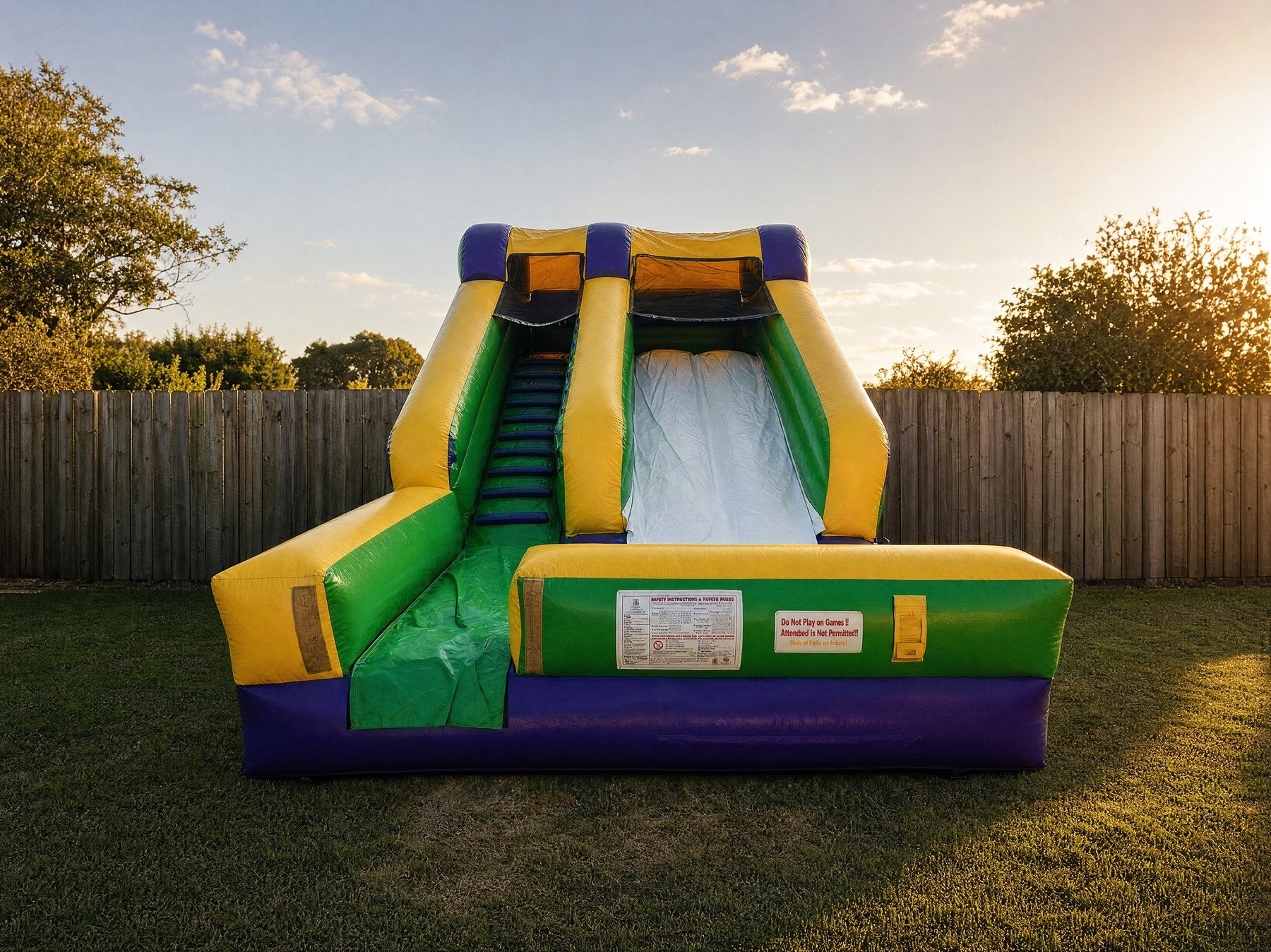 Straight on front view of the SS Splash Water Slide in a Central Coast backyard