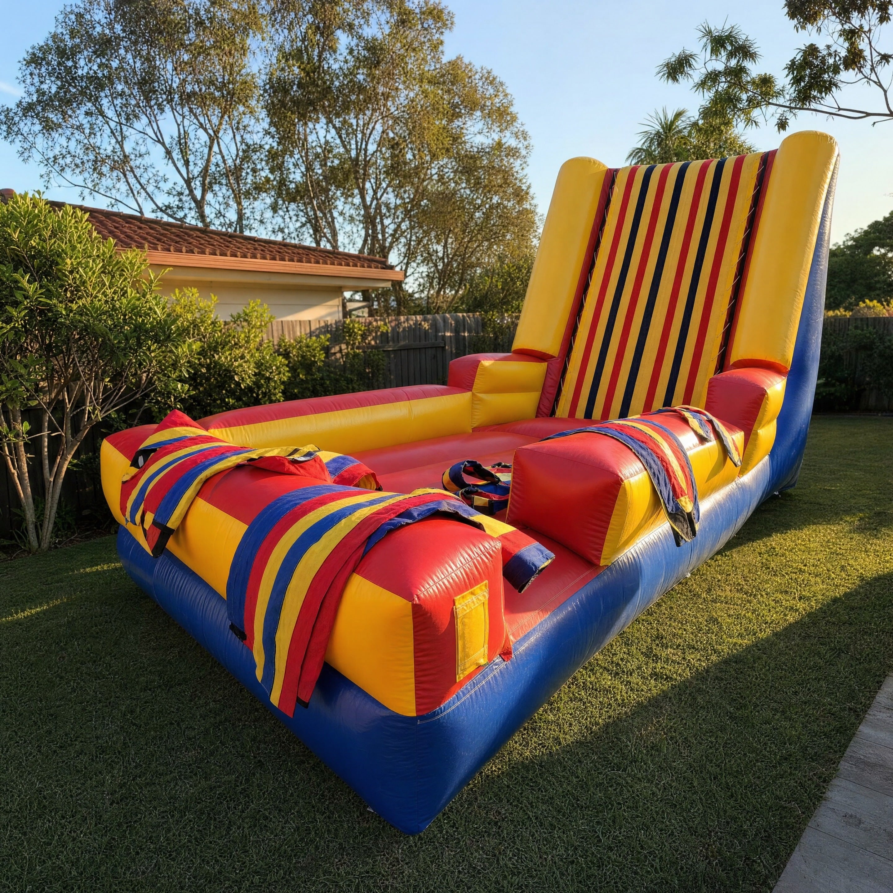 Three-quarter angle view of the Sticky Wall showing the padded entry and climbing panel